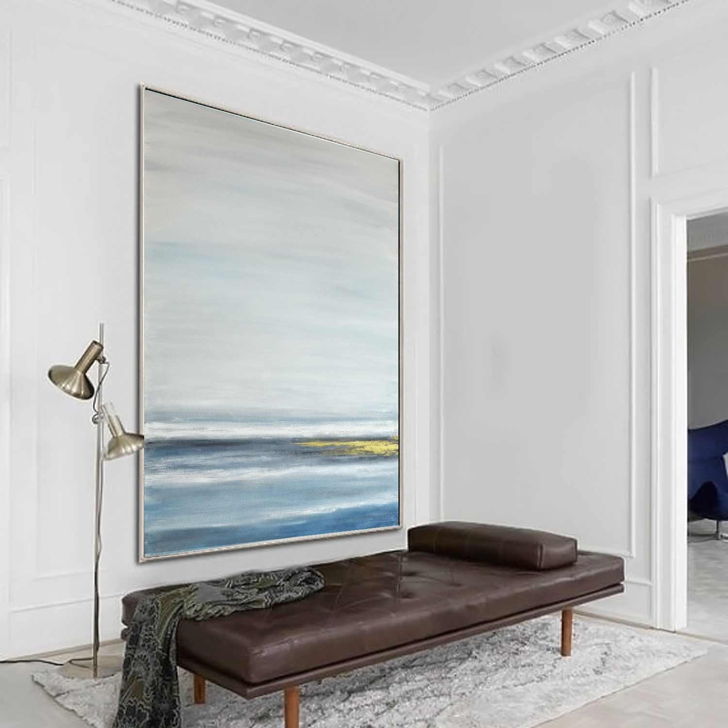 XL Canvas Art Seaside Vertical Clean Painting Gold Gray Scenic
