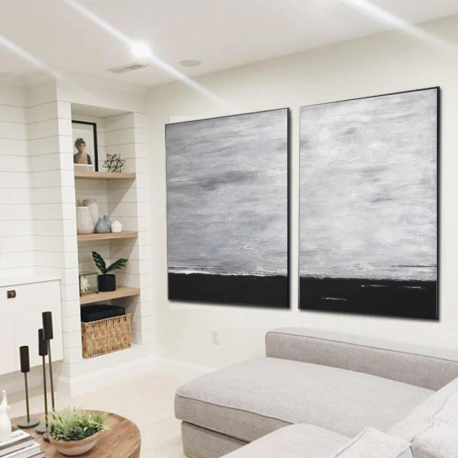 Double Piece Modern Paintings Black White