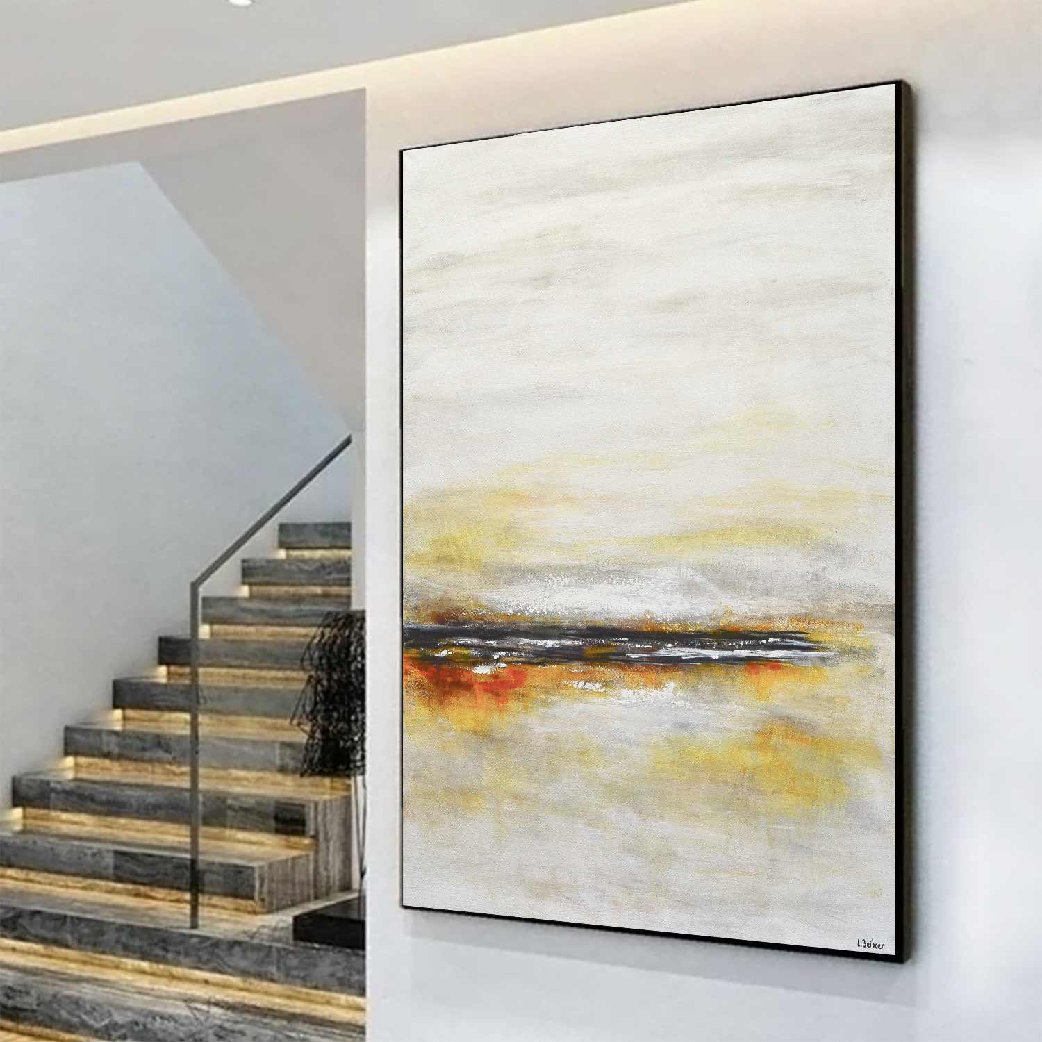 Clean Modern Framed Painting Minimalist Beige White