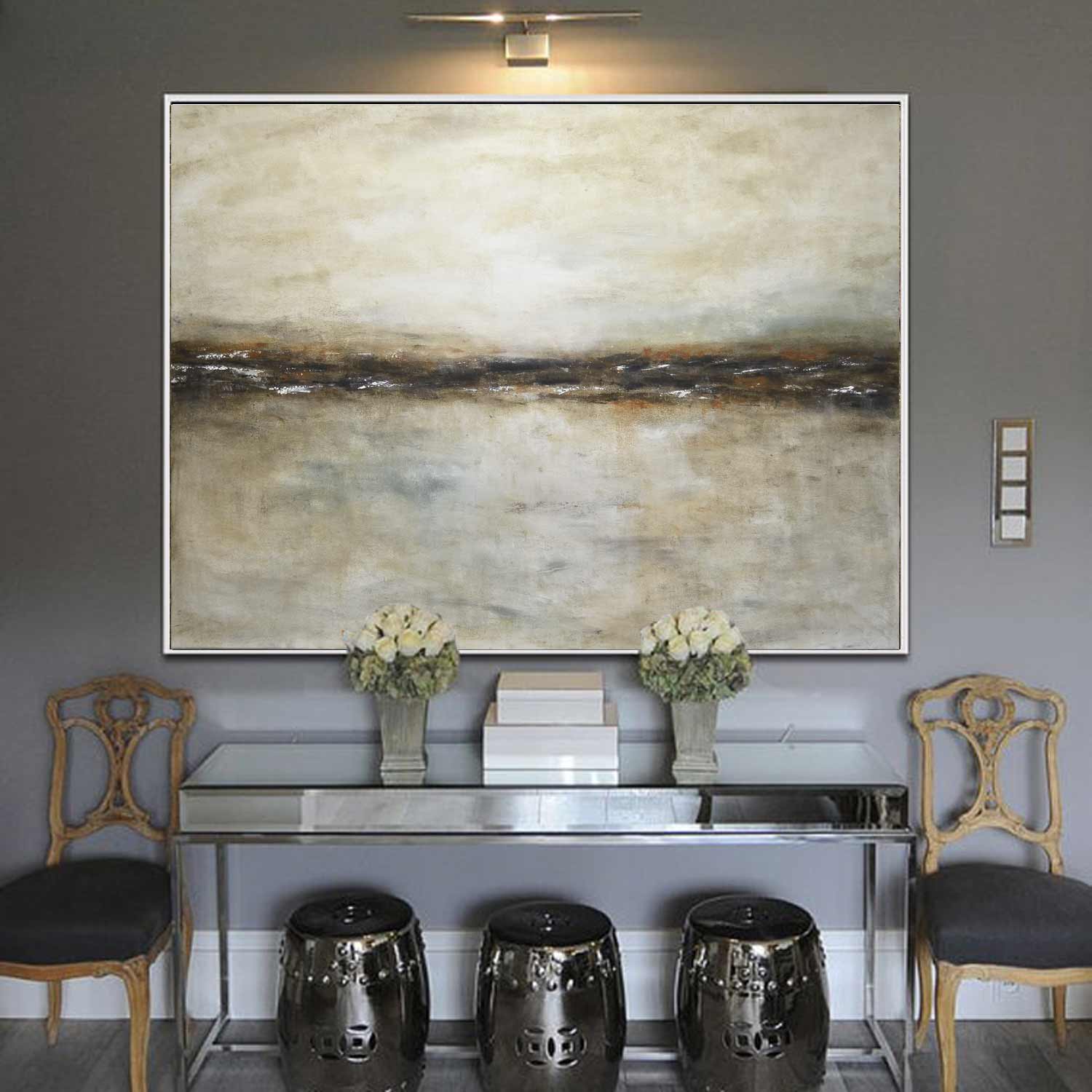 Brown Beige Earth Tones Seascape Painting For Bedroom Sea And Sky