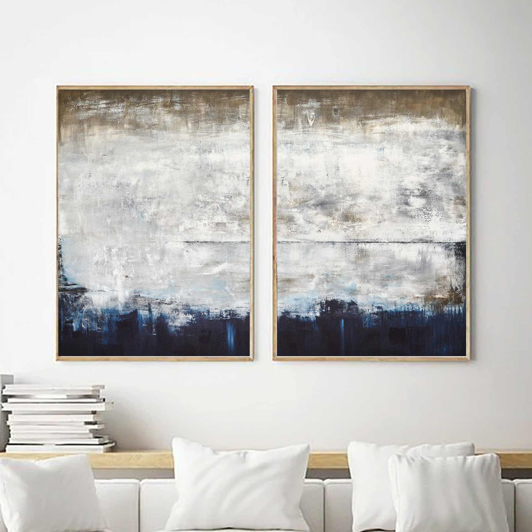 Two Panel Blue Brown Contemporary Abstracts artwork