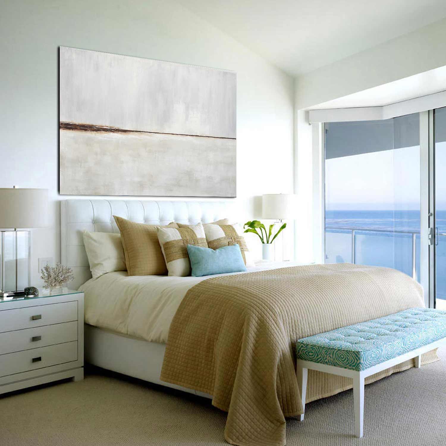 beach house Large Landscape Painting Hand Painted Subtle Abstract Art Rectangular