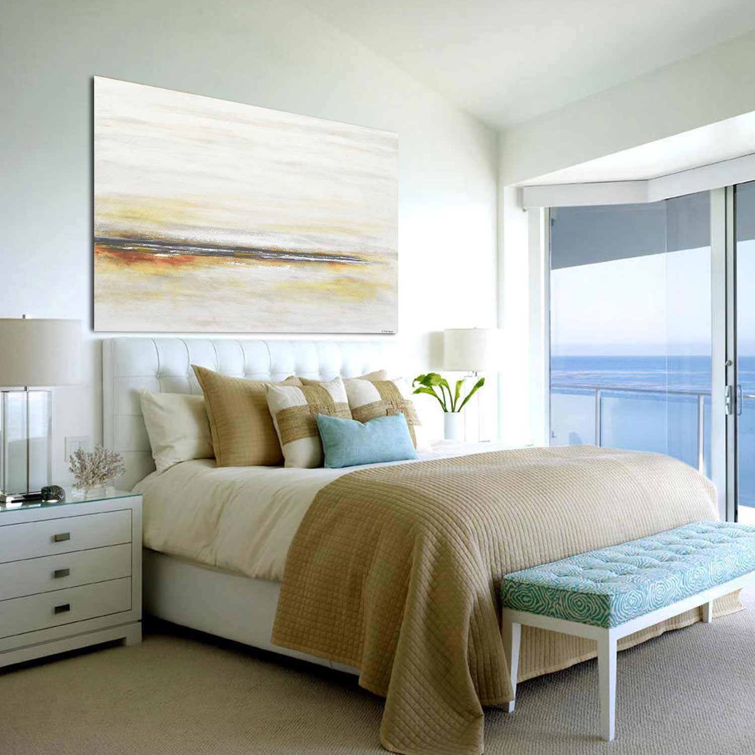 Beige Yellow Clean Light Minimal Painting Beach Scene