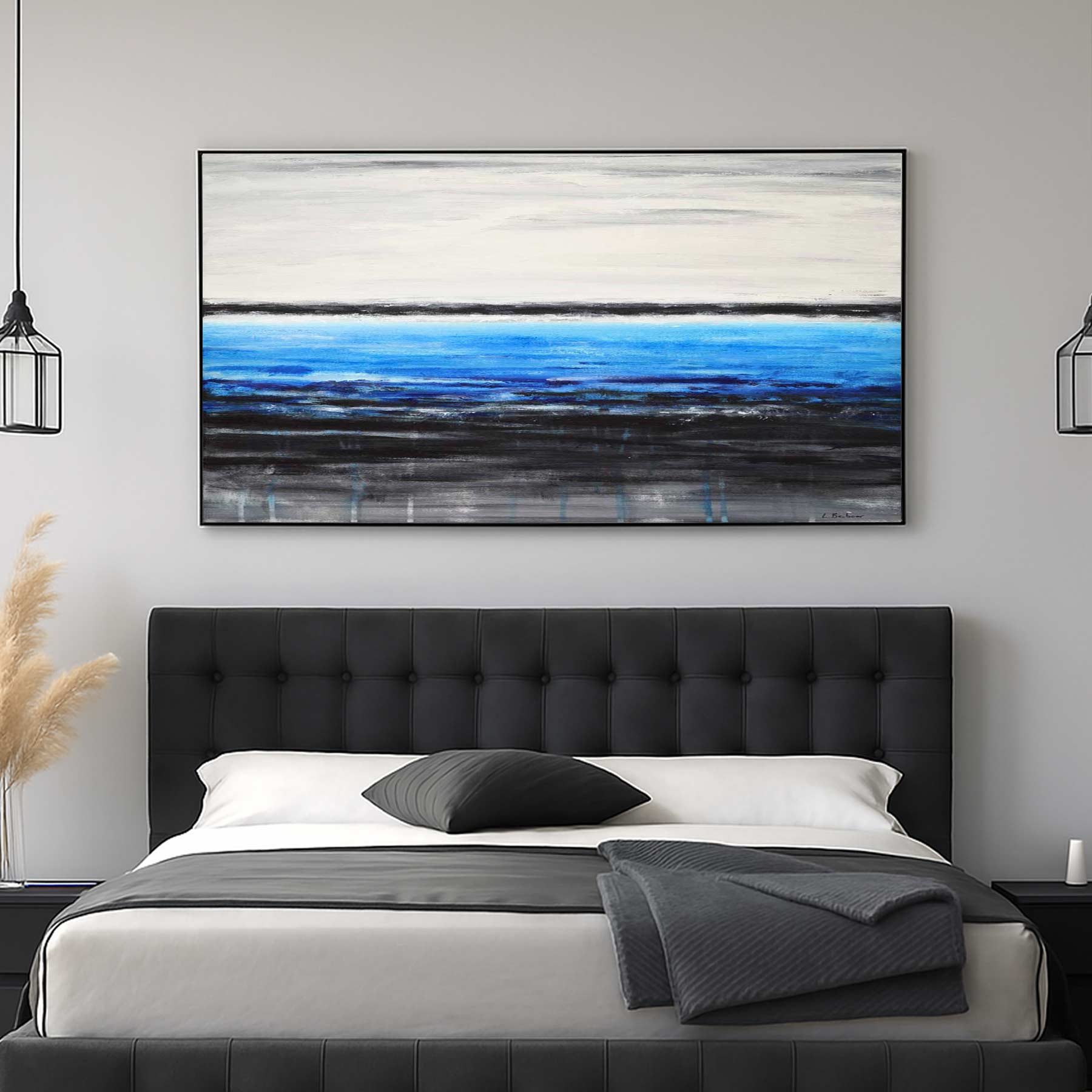 bedroom art Deep Blue Seascape Painting Framed Art Modern Design