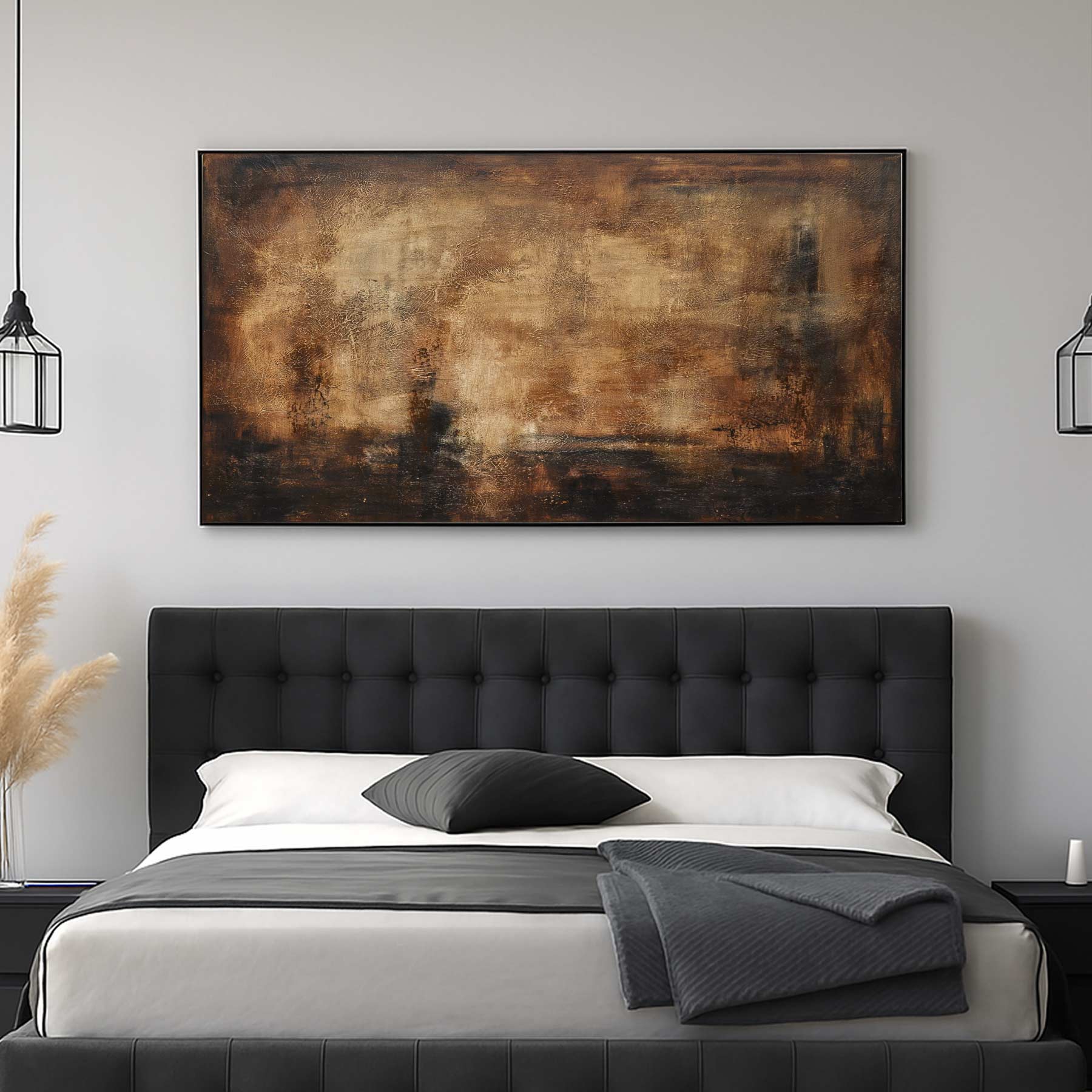 Wide Abstract Painting Brown Wabi Sabi Wall Art bedroom