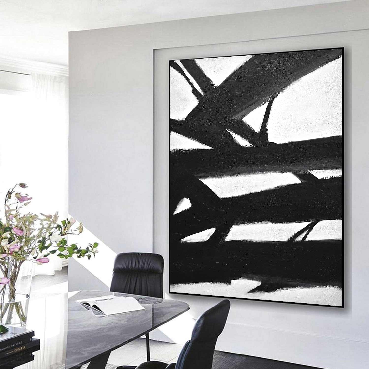black and white kline inspired painting