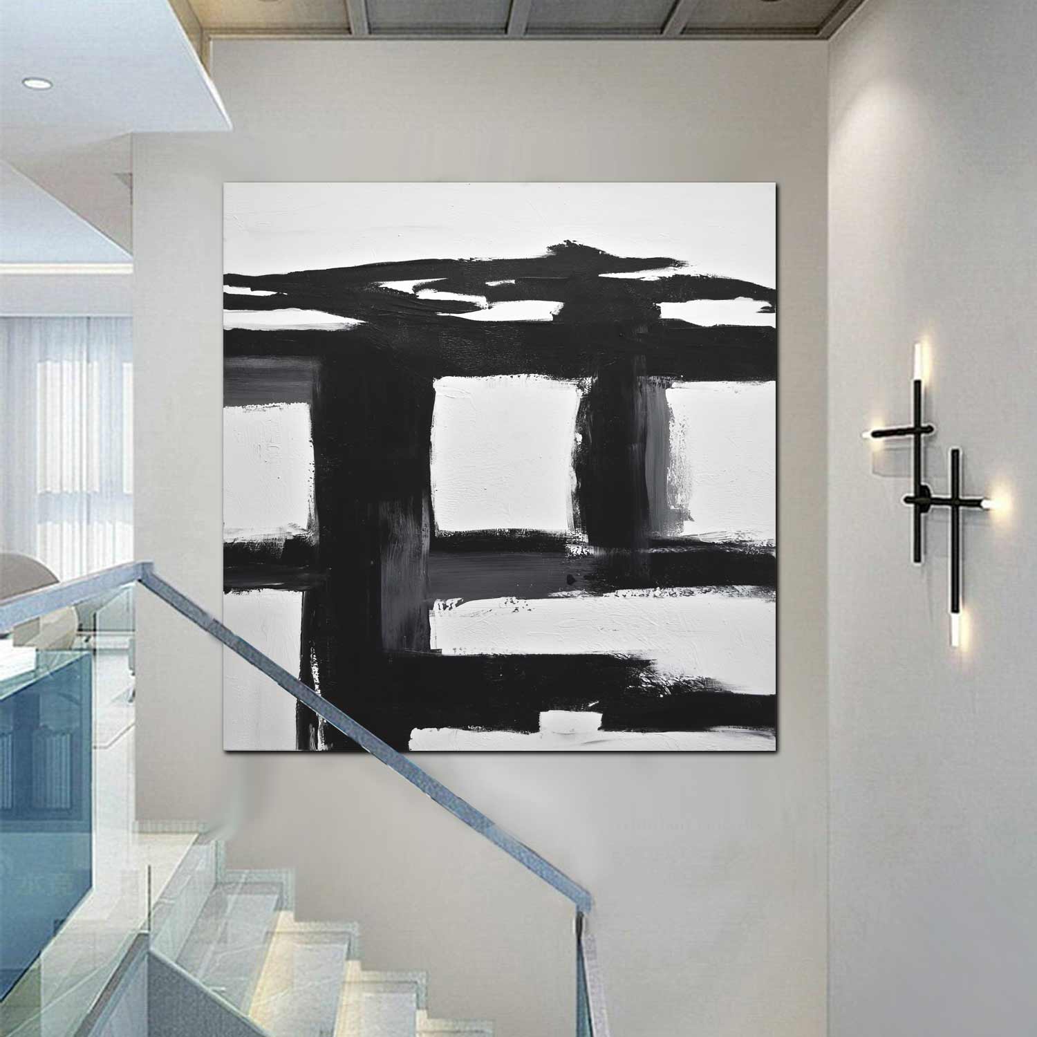 black and white expressionist abstract painting