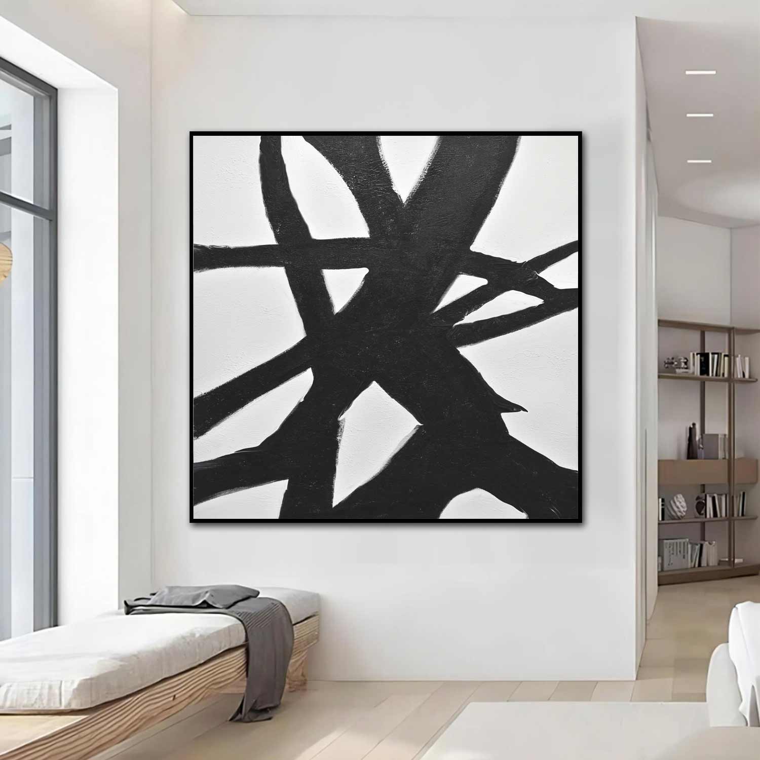 black and white mid century painting