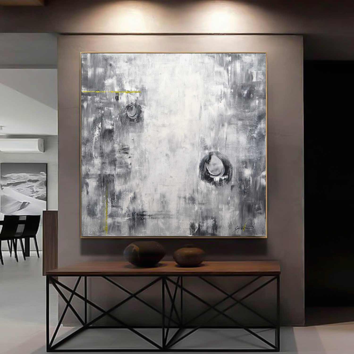 black and white painting circles
