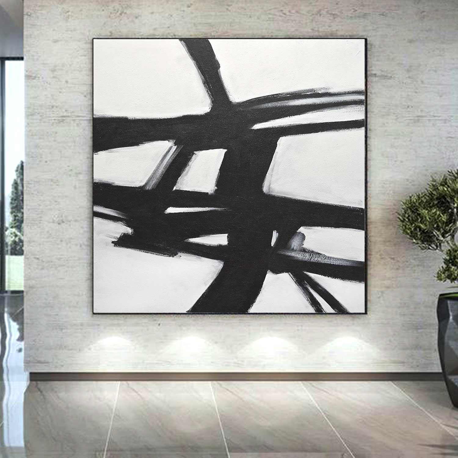 Geometric Forms Modernist Abstract Black And White Dining Room