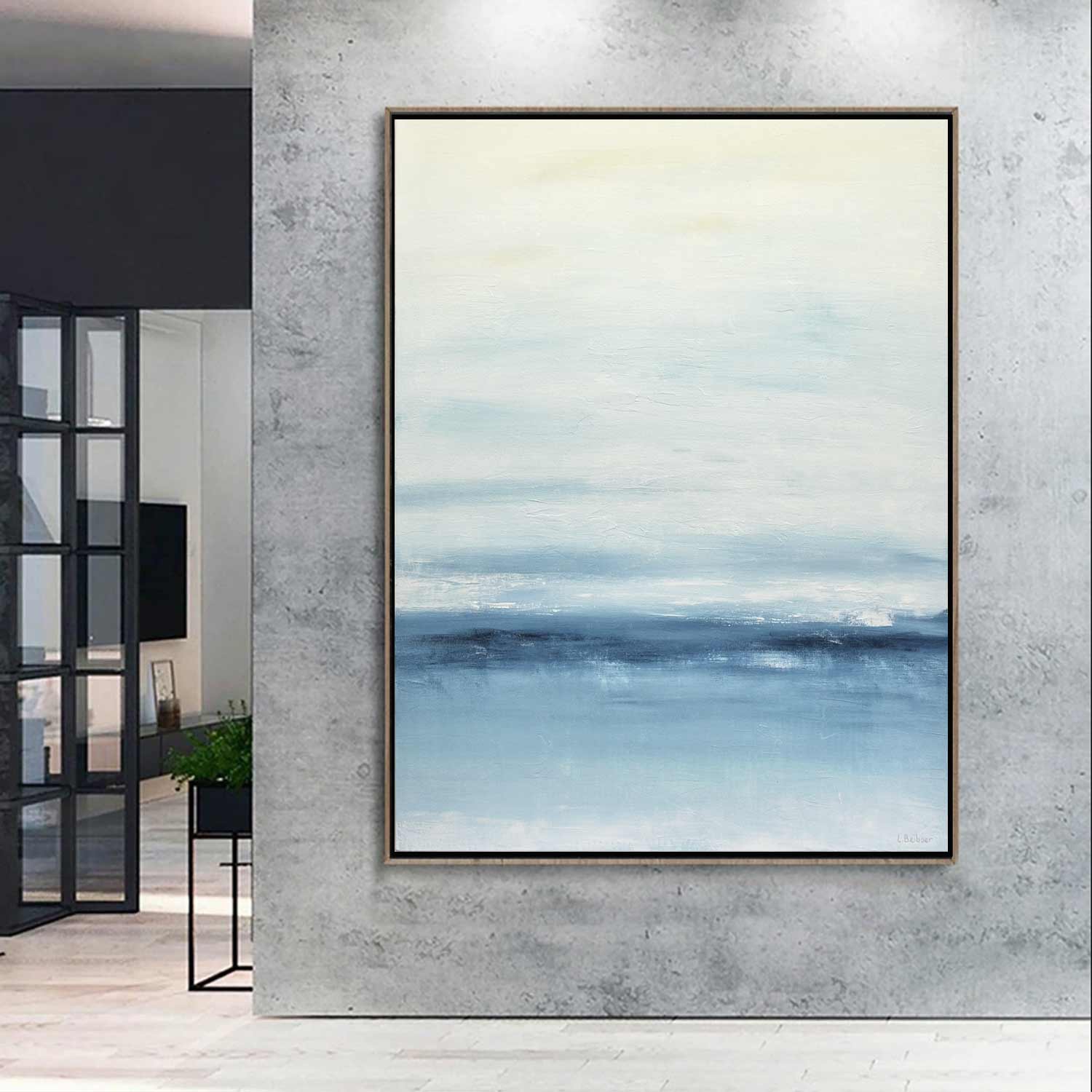 blue abstract seascape impressionism painting vertical