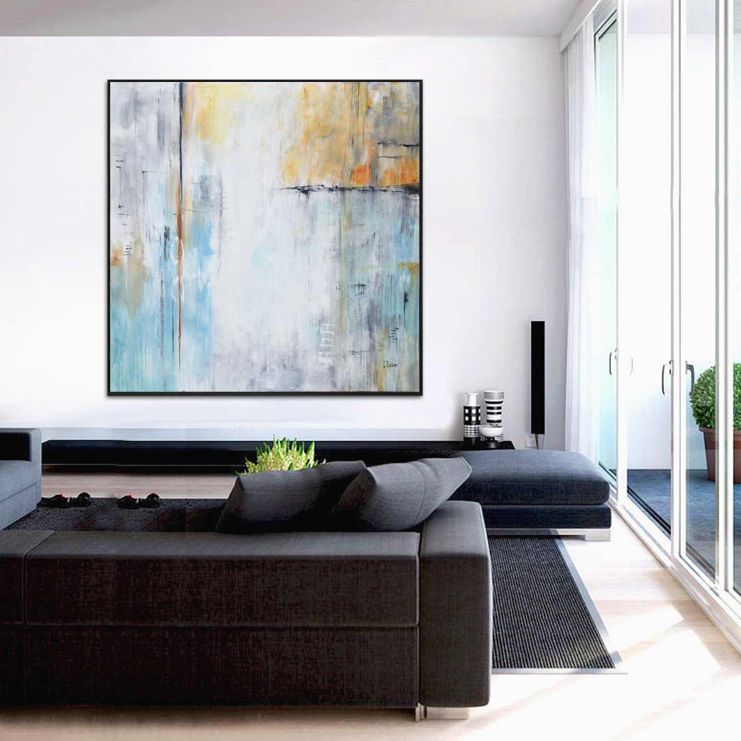 blue large urban abstract office wall art