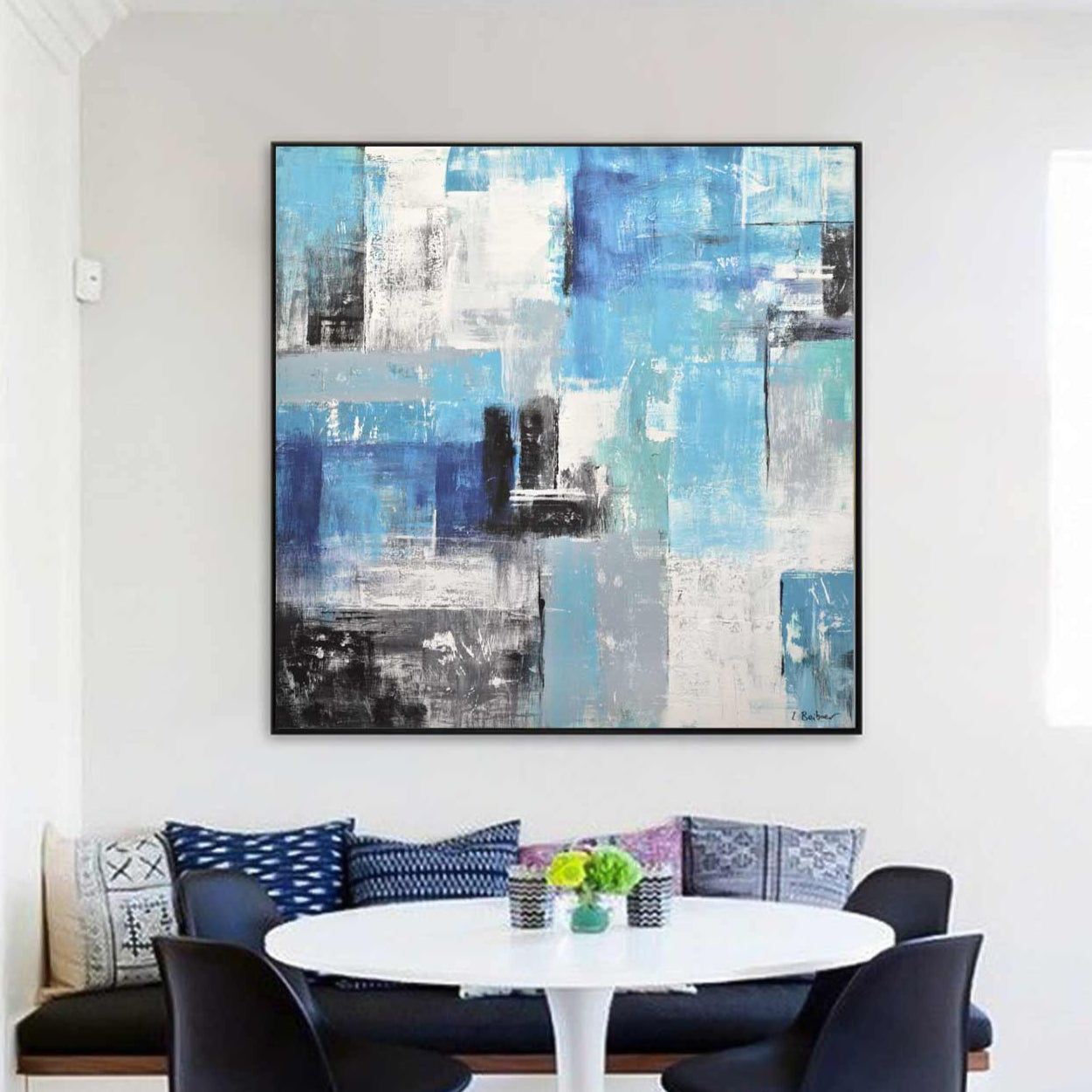 Geometry Big Artwork Home Decoration Painting Cyan Square Abstract