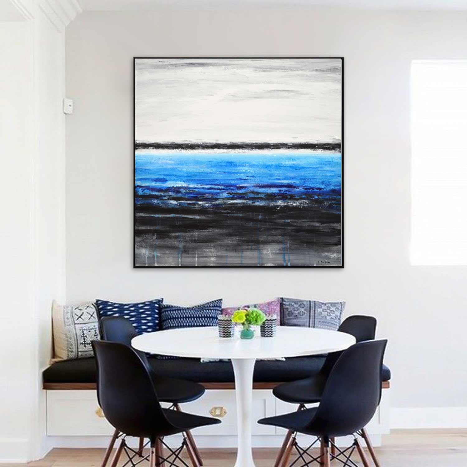 blue square seascape painting