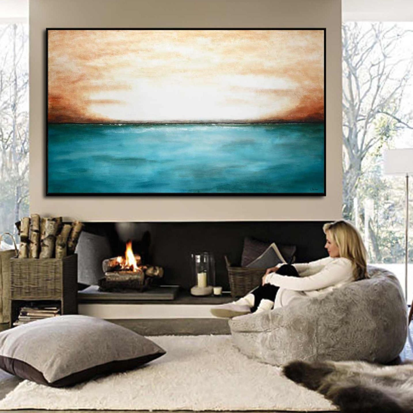 Ocean Waves Abstract Painting Oversized Seascape Art Sea And Sky