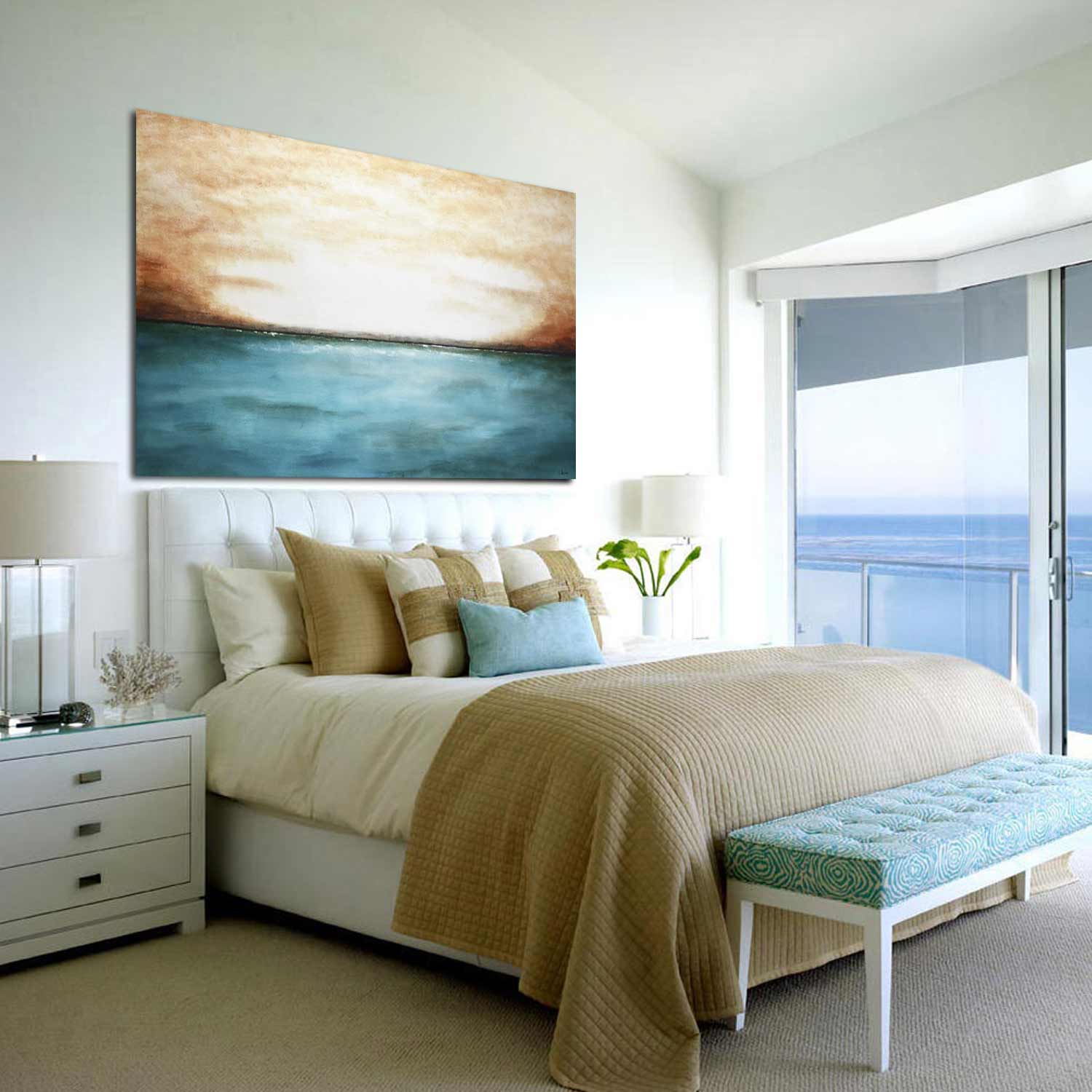coastal Ocean Waves Abstract Painting Oversized Seascape Art Sea And Sky