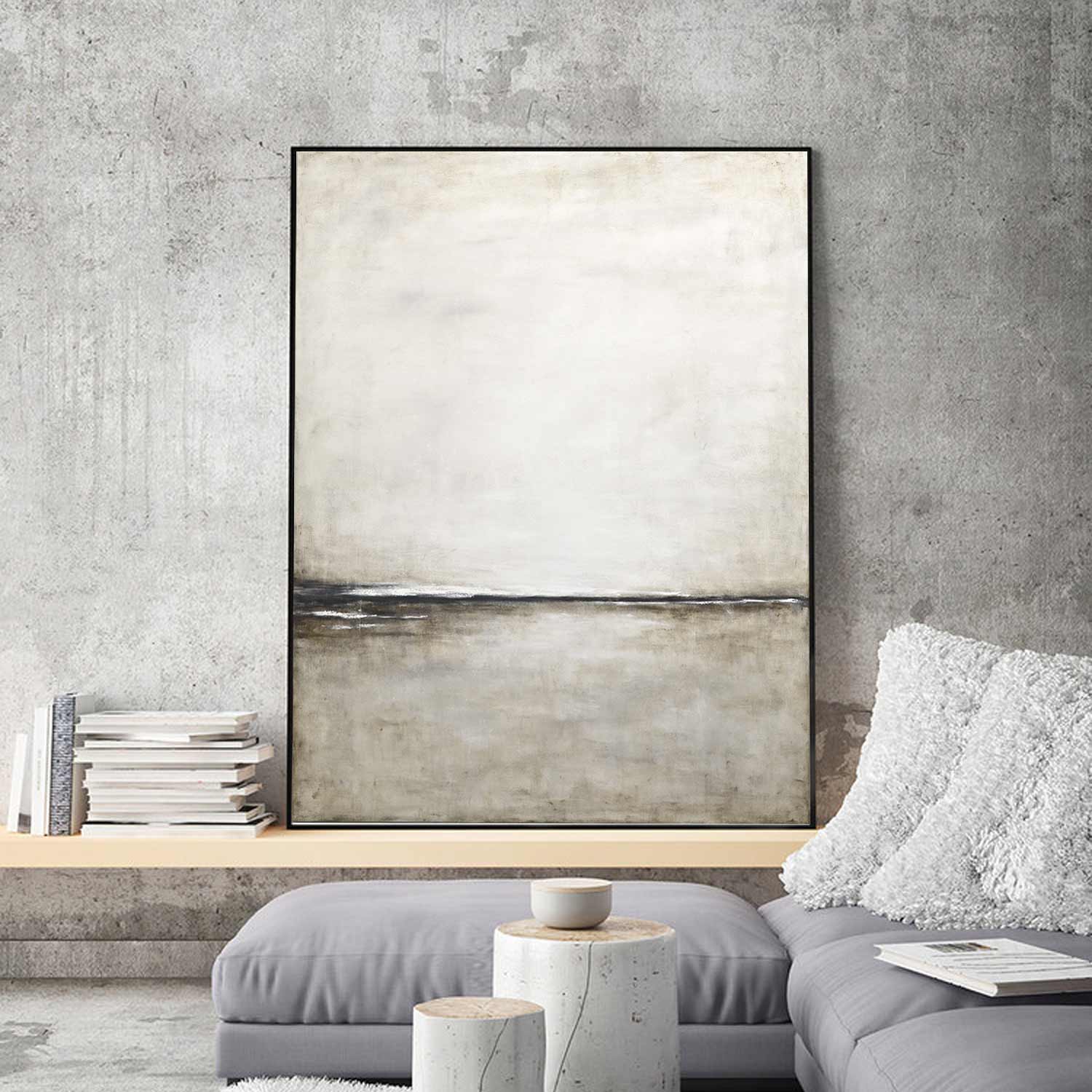 Subtle Minimal Beige Peaceful Painting Coastal Scene "Memories"