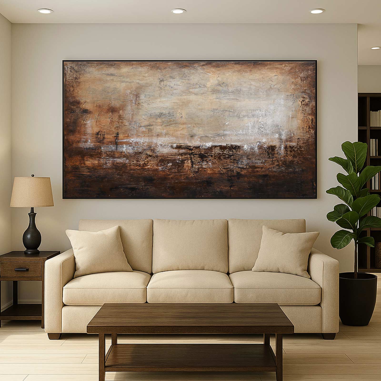 Large Brown Abstract Art On Canvas Ready To Hang Modern Painting