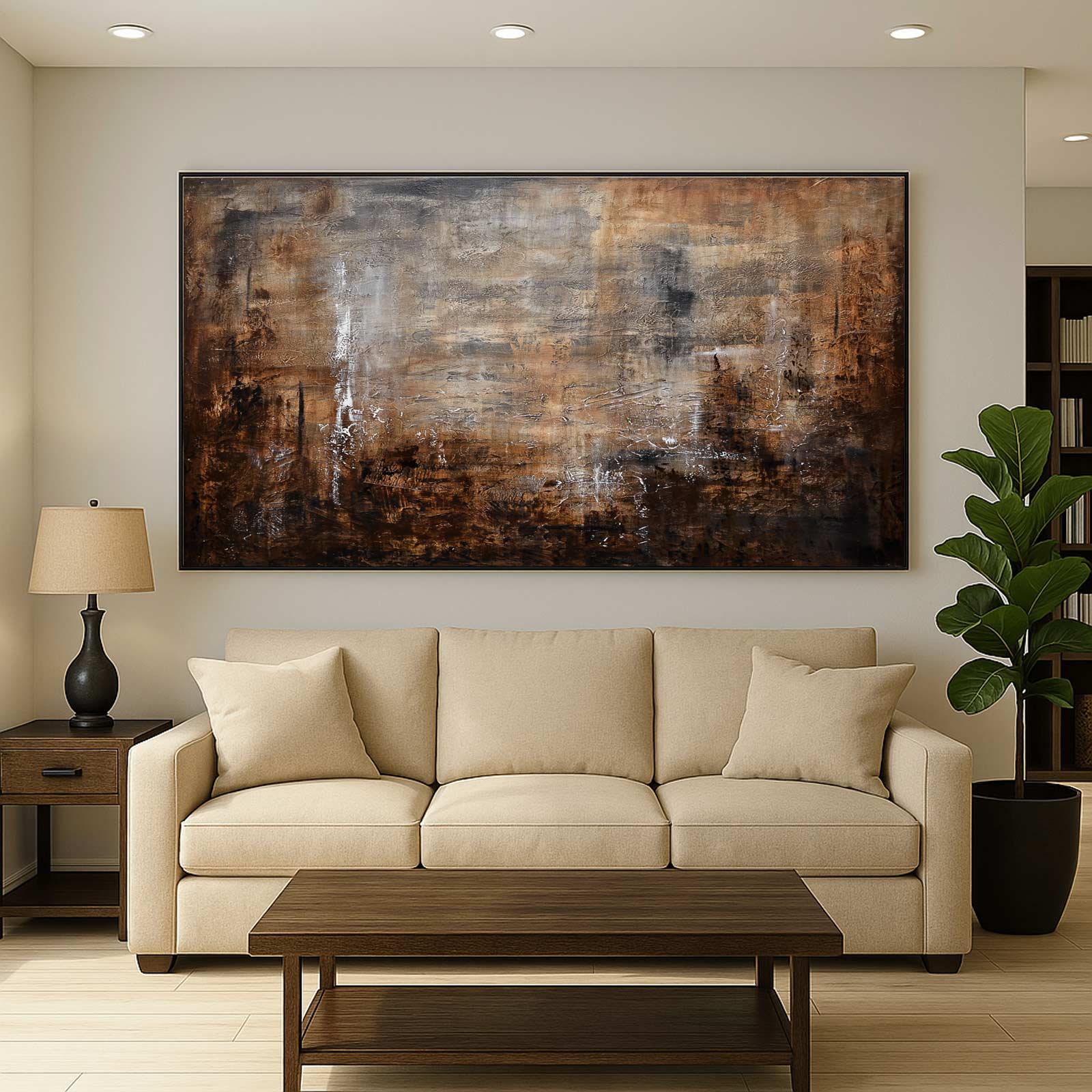 Contemporary Brown Original Abstract Art Design Above Sofa Painting