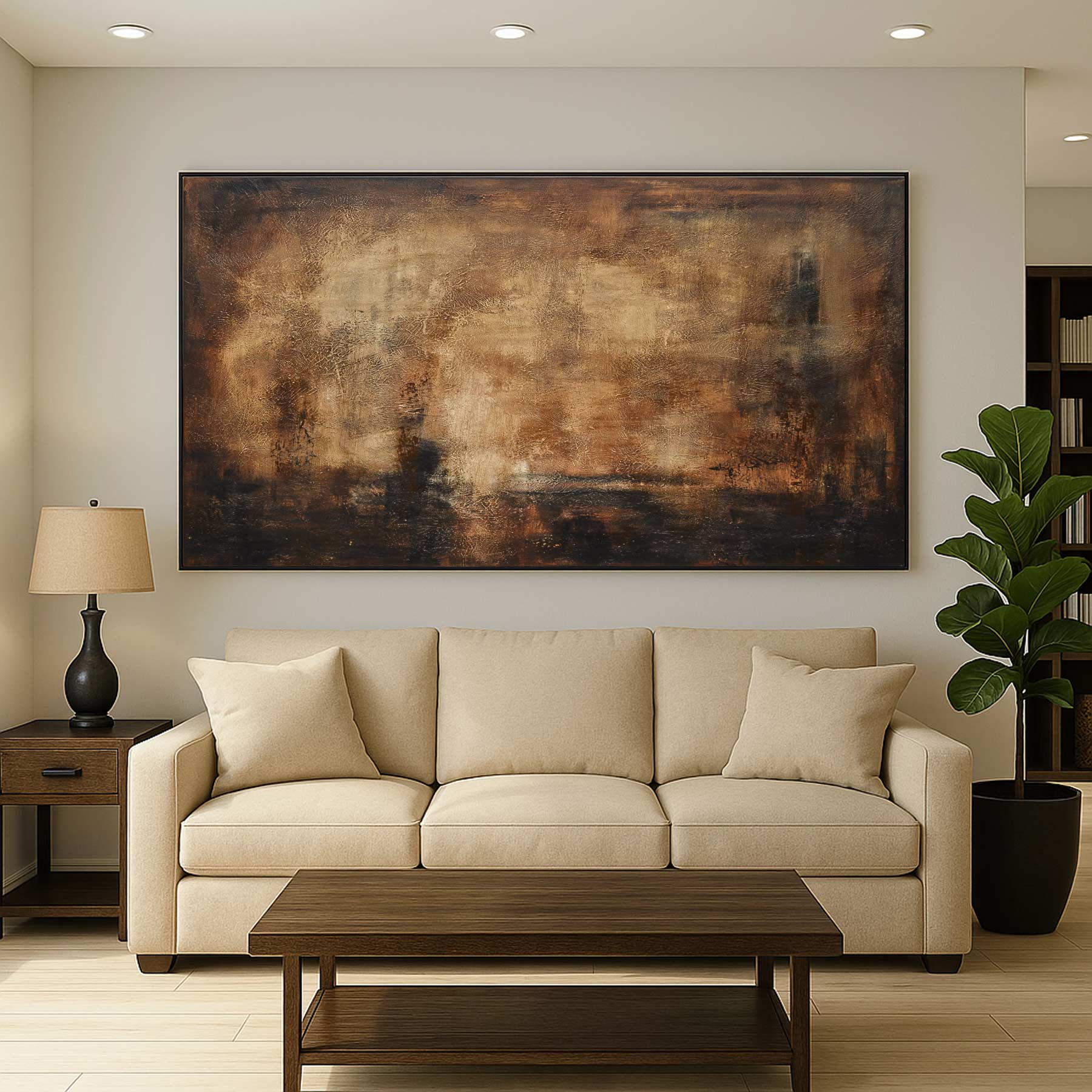 Wide Abstract Painting Brown Wabi Sabi Wall Art Living Room