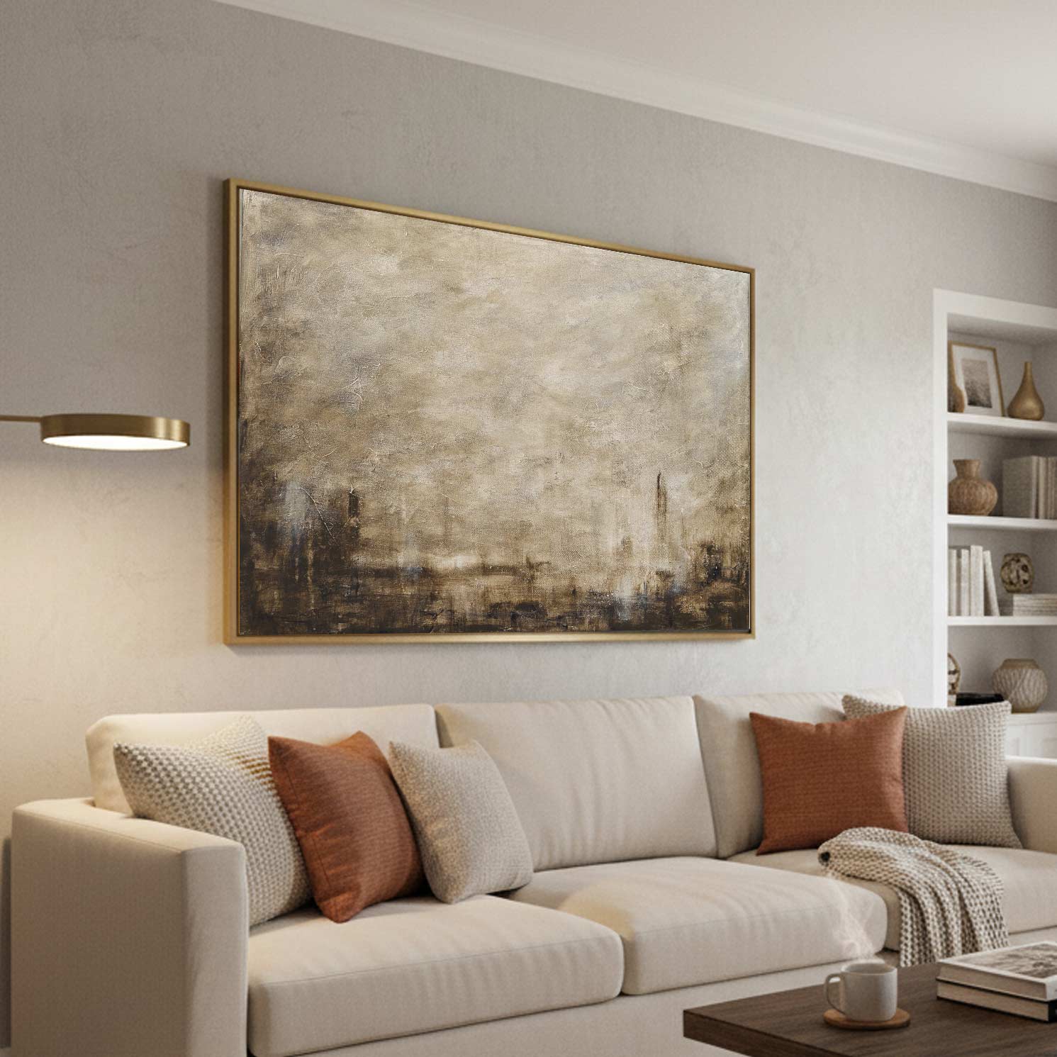 Earth Tone Painting Muted Neutrals Calming Horizontal Wall Art above couch