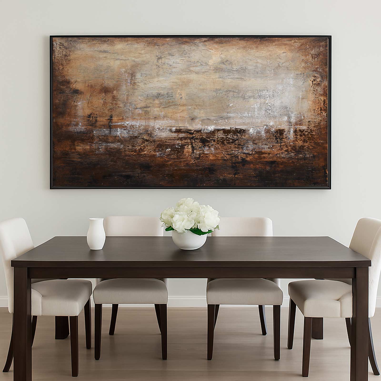 Large Brown Abstract Art On Canvas Ready To Hang Modern Painting