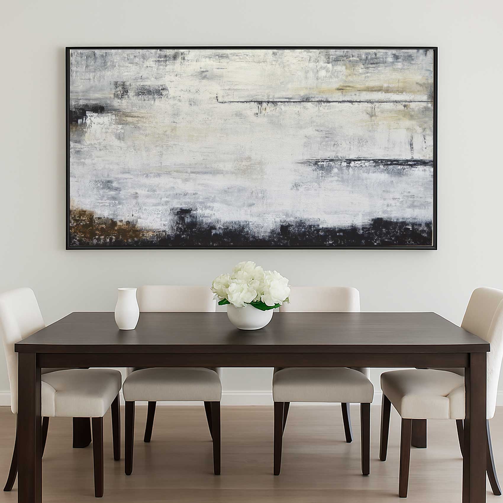 Long Wide Brown Gray Contemporary Painting For Dining room
