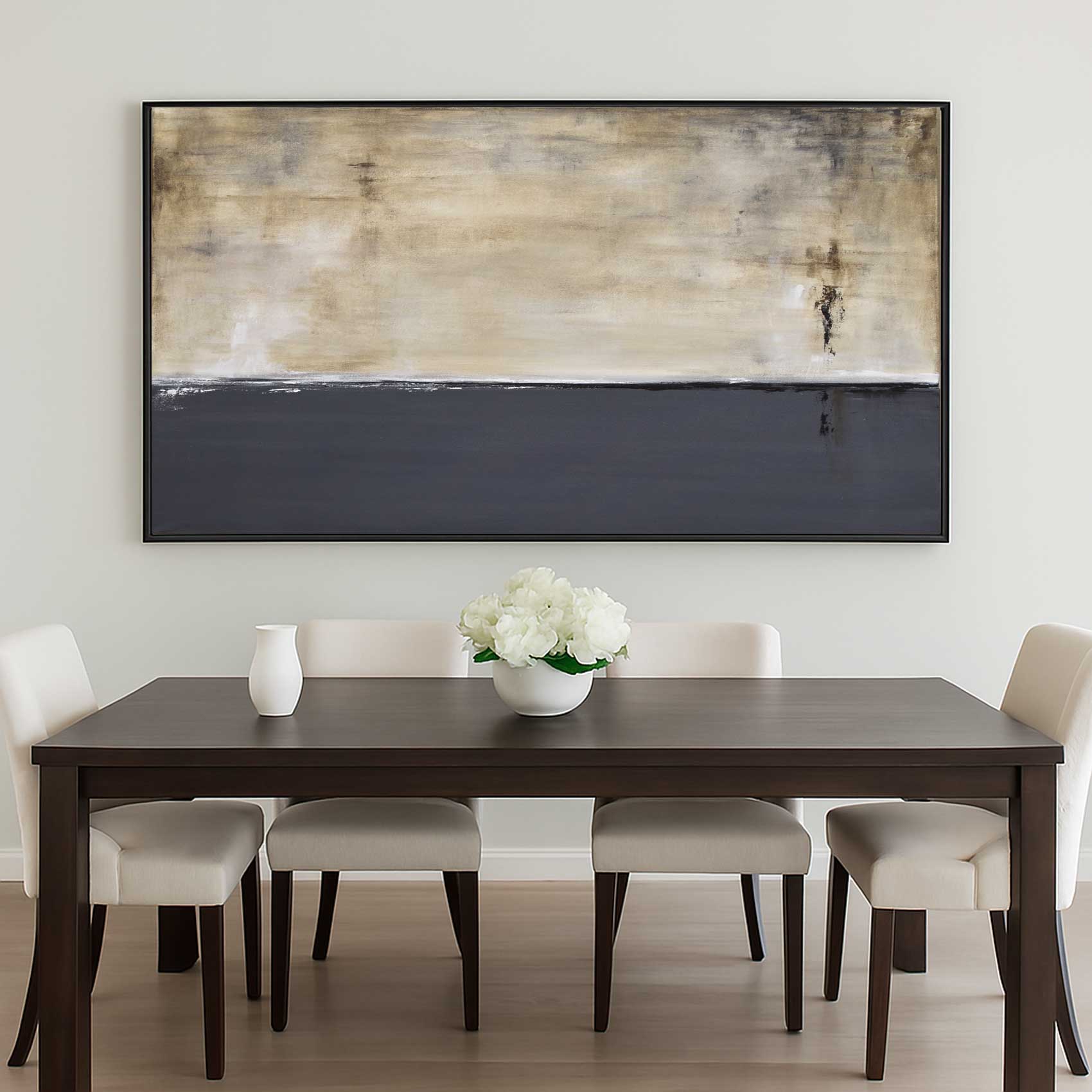 Minimal Gray Brown Art On Canvas Above Couch Modern Abstract