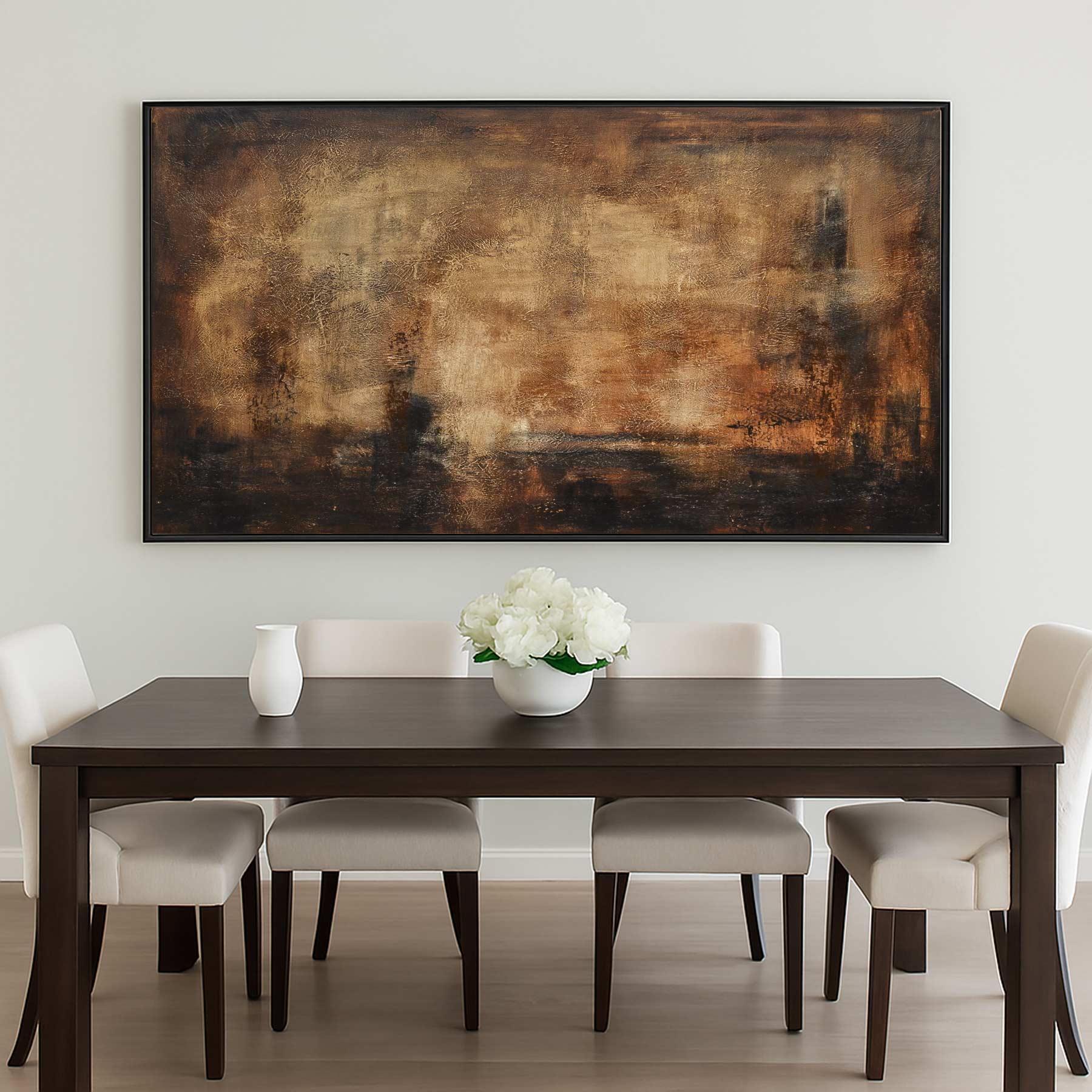 Wide Abstract Painting Brown Wabi Sabi Wall Art dining room
