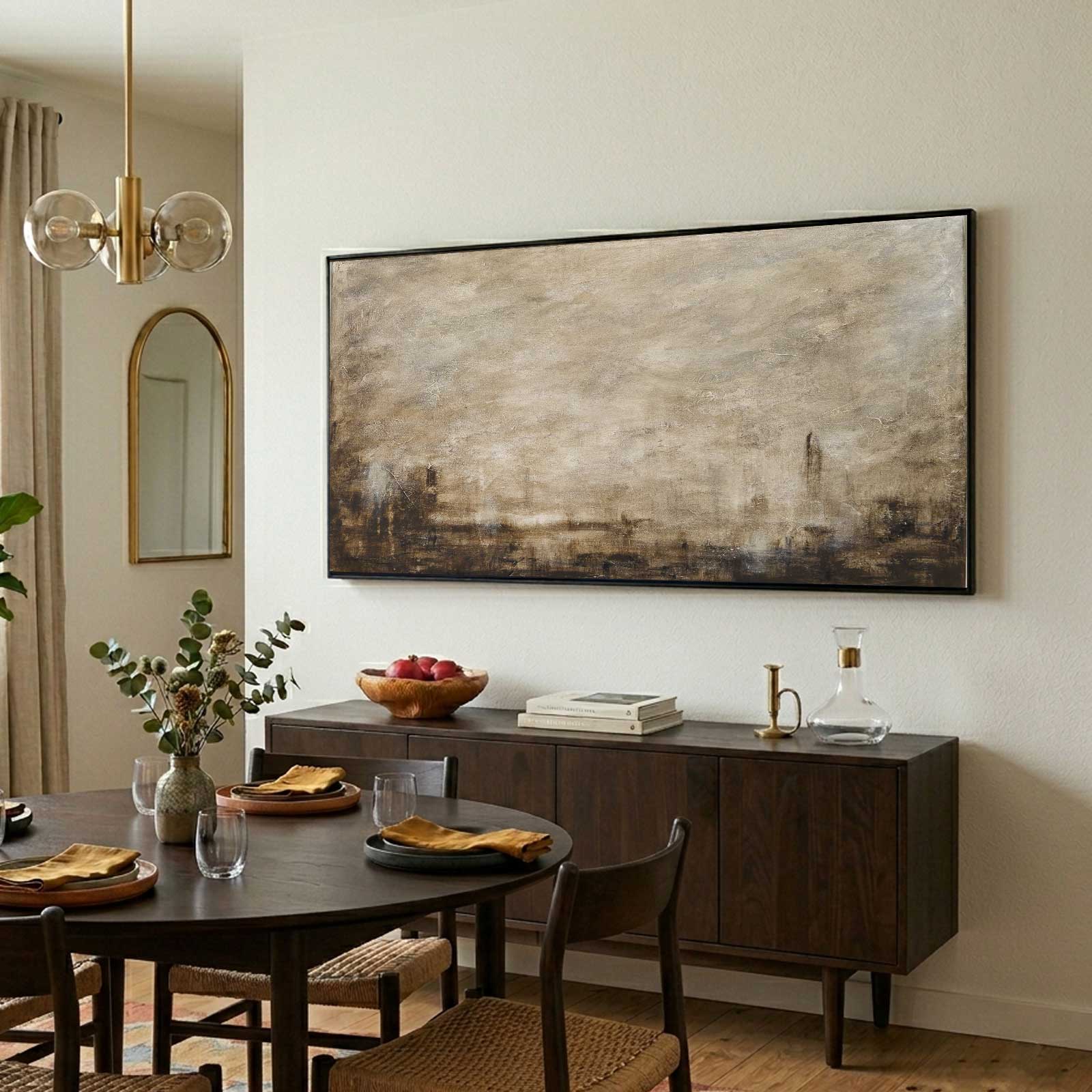 panoramic Wide Brown Painting Calming Wall Art Decor Dining room