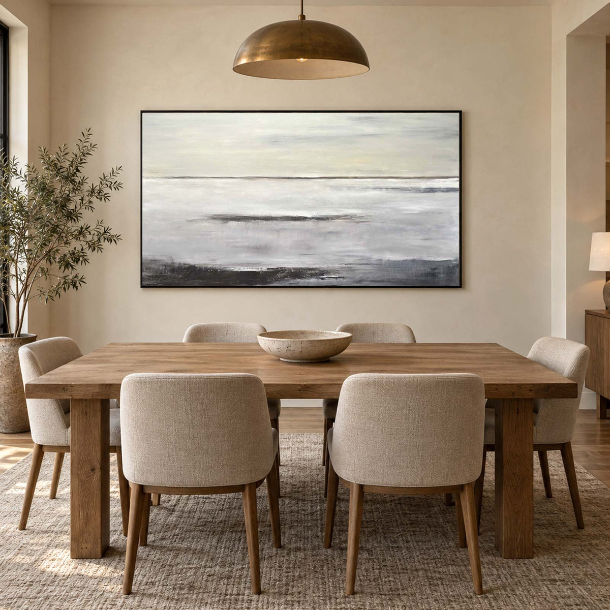 original beige brown painting for dining room handmade in USA