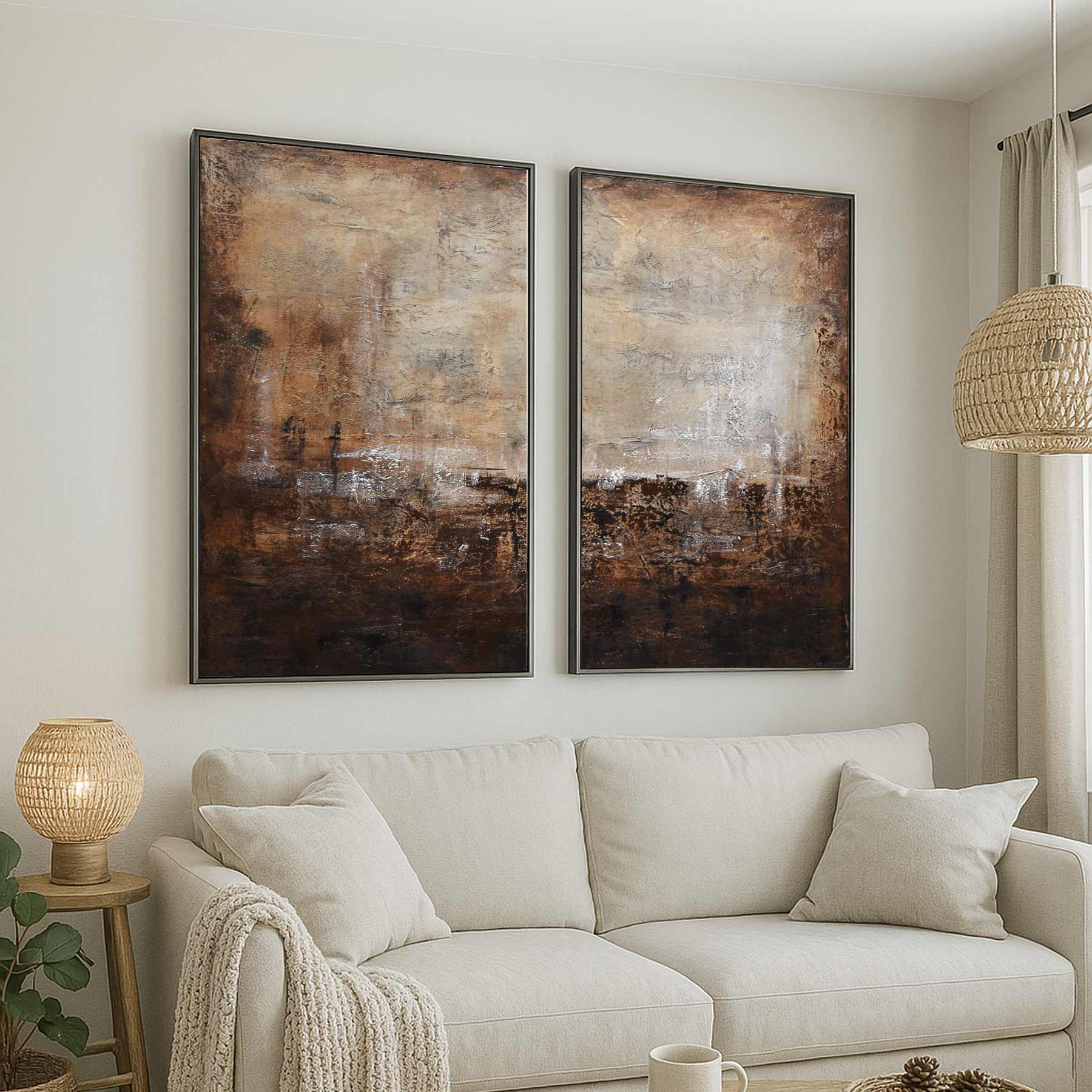 Abstract Paintings Brown Large Framed Art On Textured Canvas