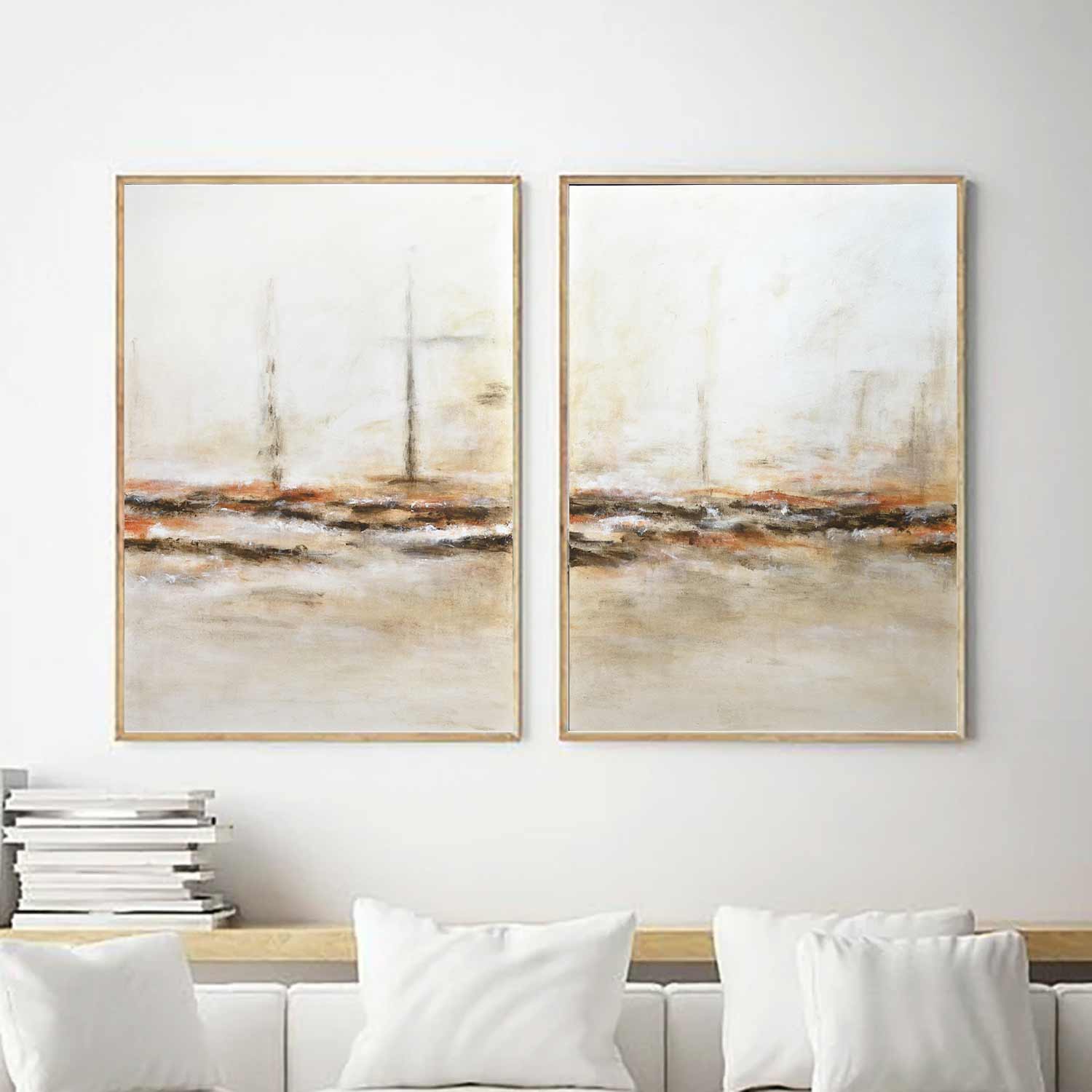 Two Piece Light Tones Abstract Paintings For Office Set Of 2