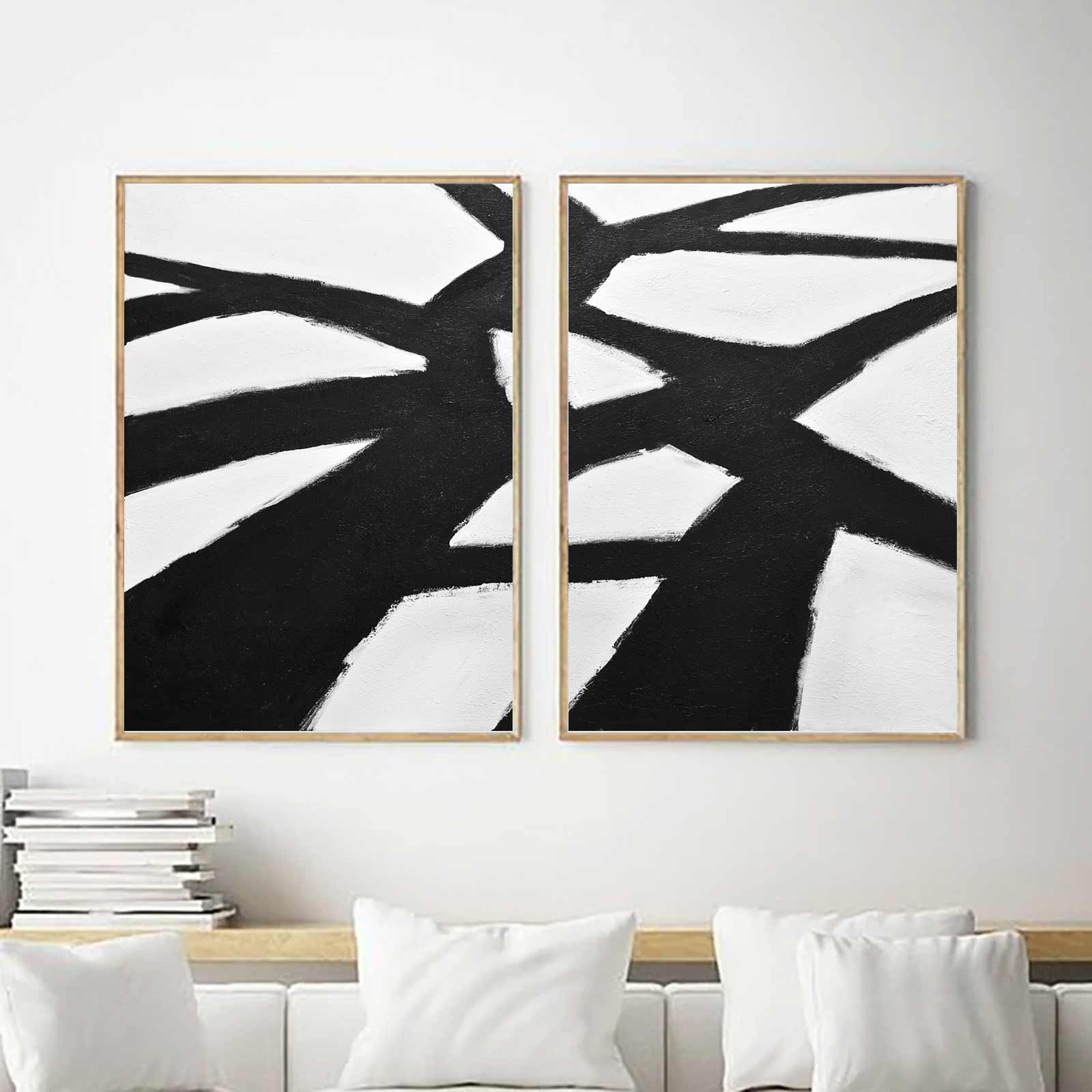 Double Piece Black White Acrylic Painting Art