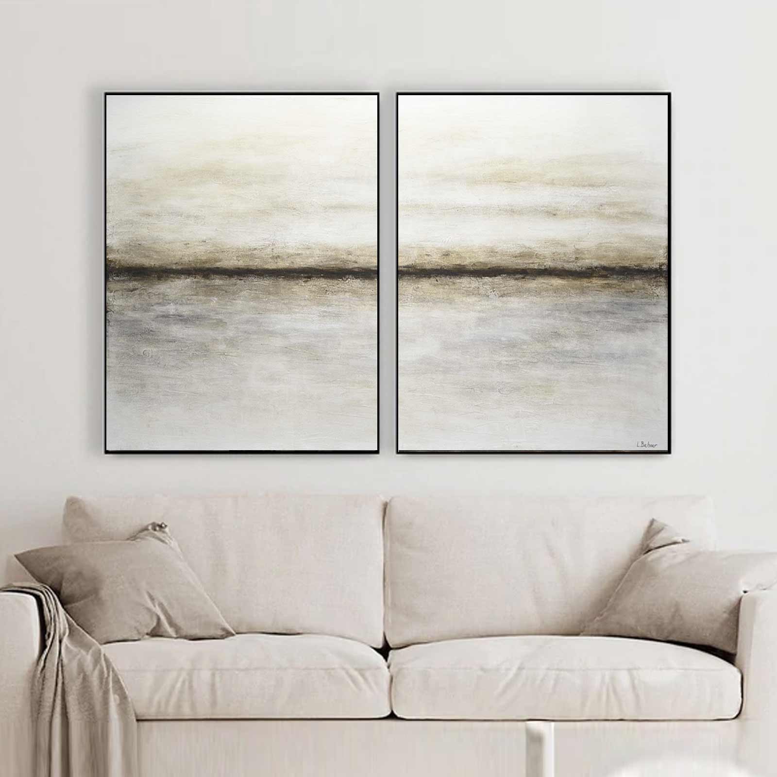Light Minimal Paintings Set Of Two Framed diptych