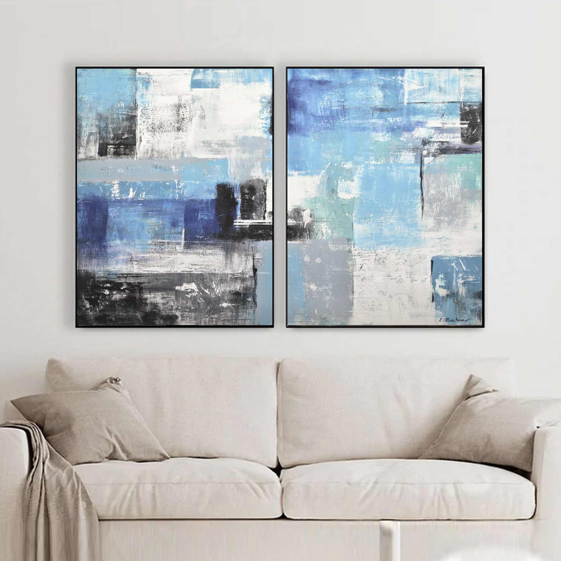 Geometric Paintings diptych Blue Abstracts Color Field