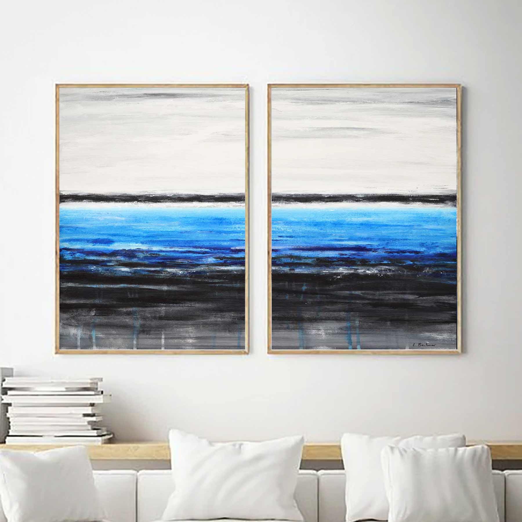 diptych art 2 panel abstract beach house