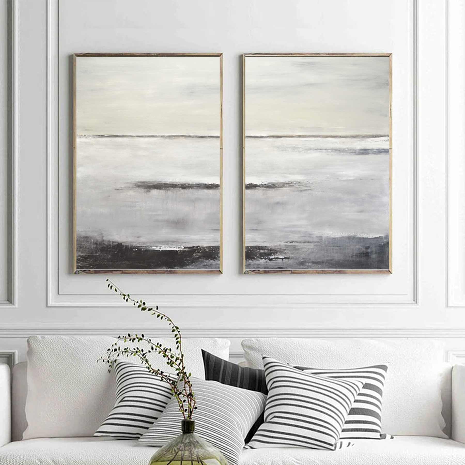 Earth Tones Pair Duo Paintings Hand Painted Framed Oil