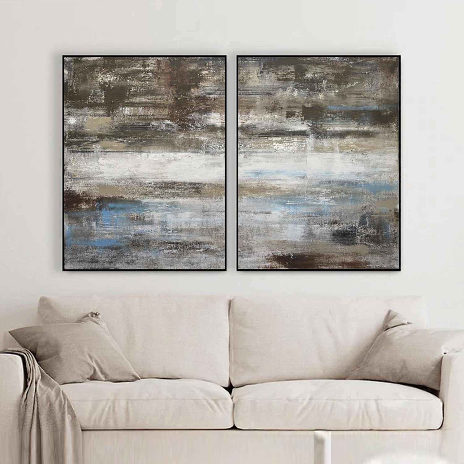 Multi Panel Brown Abstract Set Of 2 Paintings For Hotel Lobby