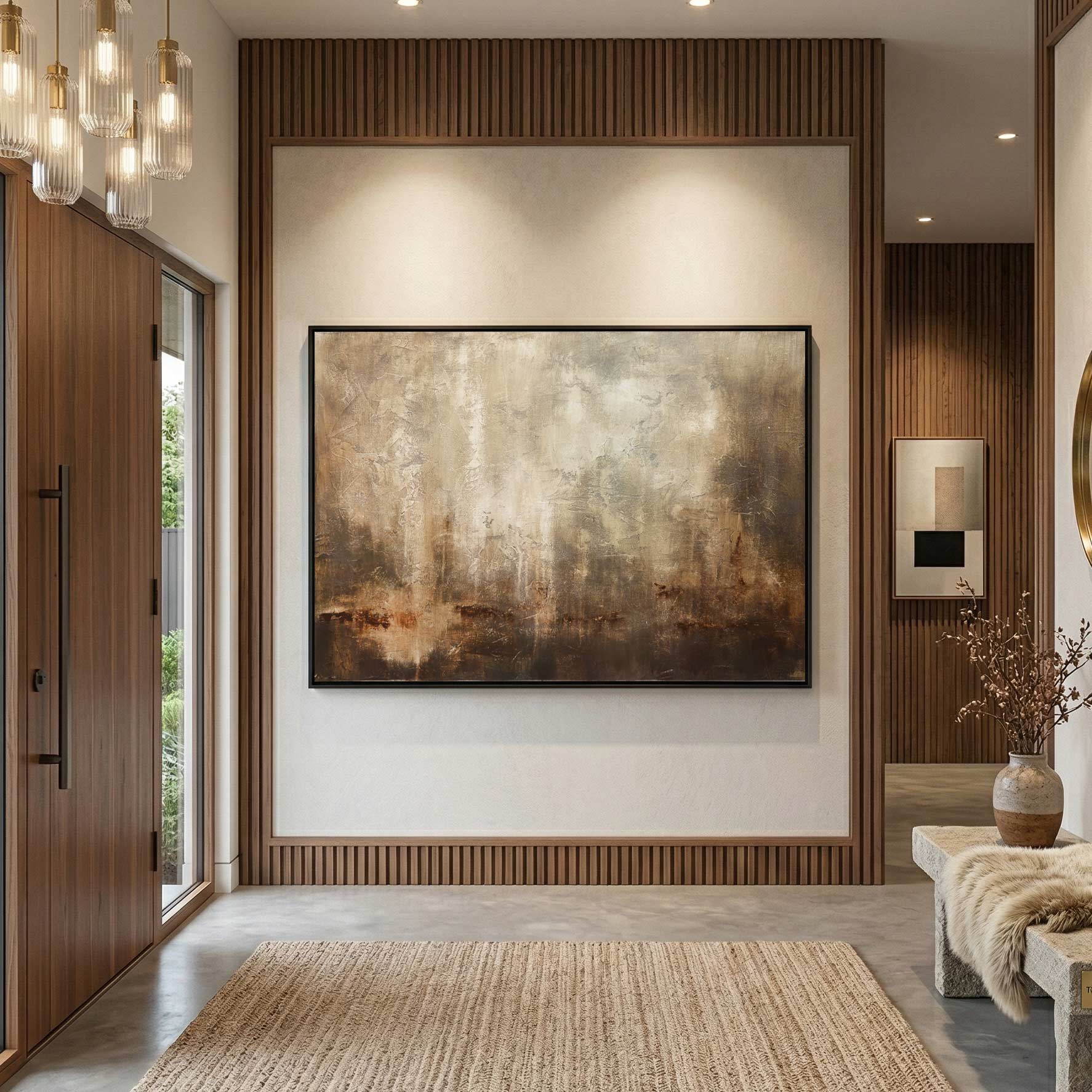 brown painting in hallway
