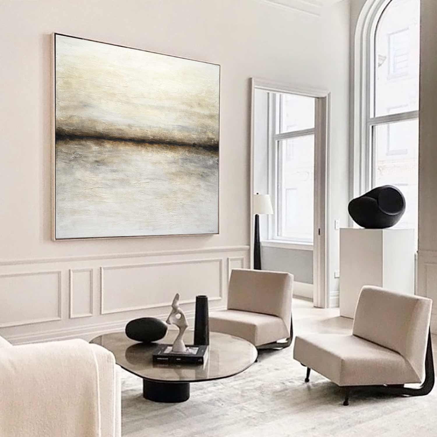 framed Minimalist Artwork Large Abstract Art Beige Oil Painting Modern Decor