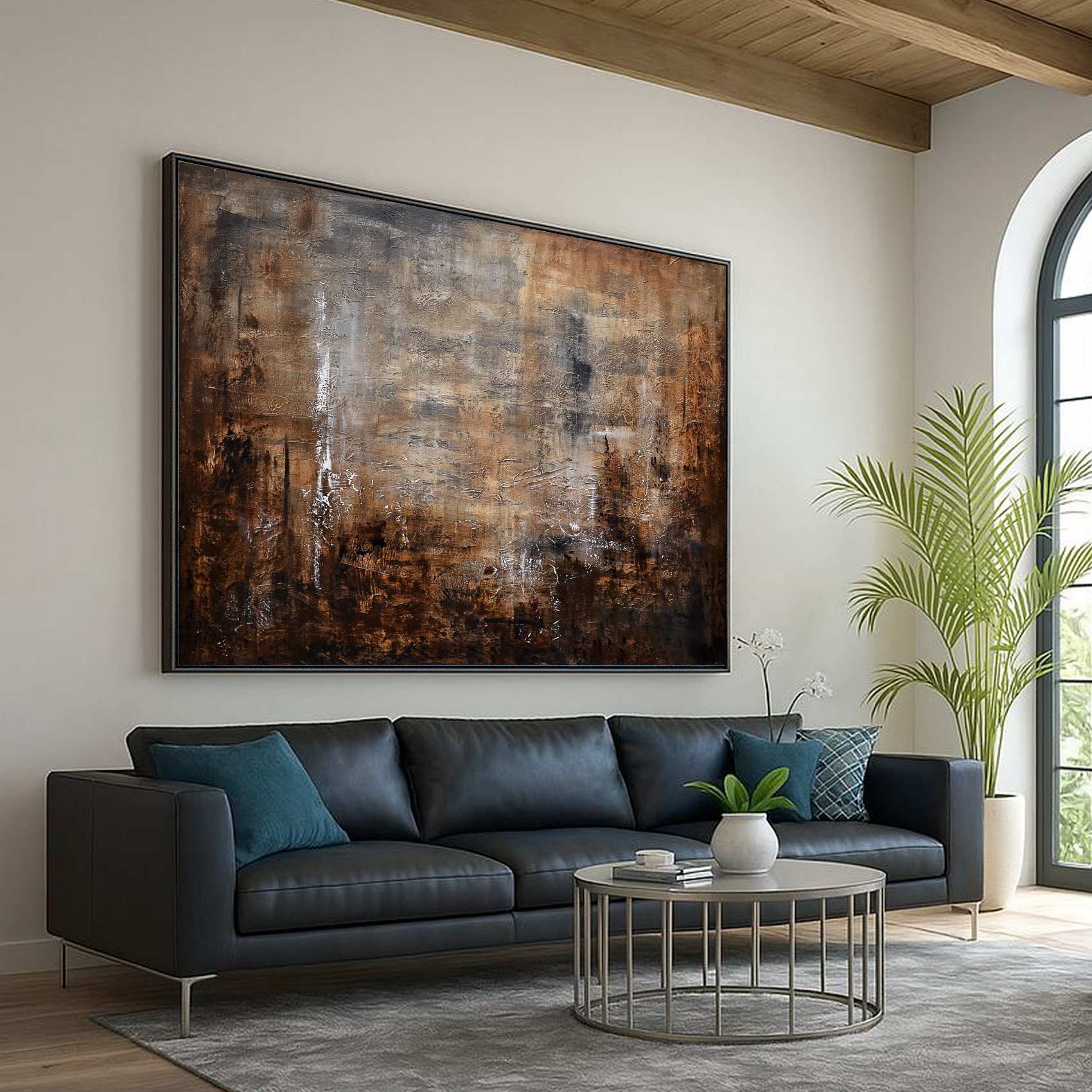Contemporary Brown Original Abstract Art painting Design Above Couch