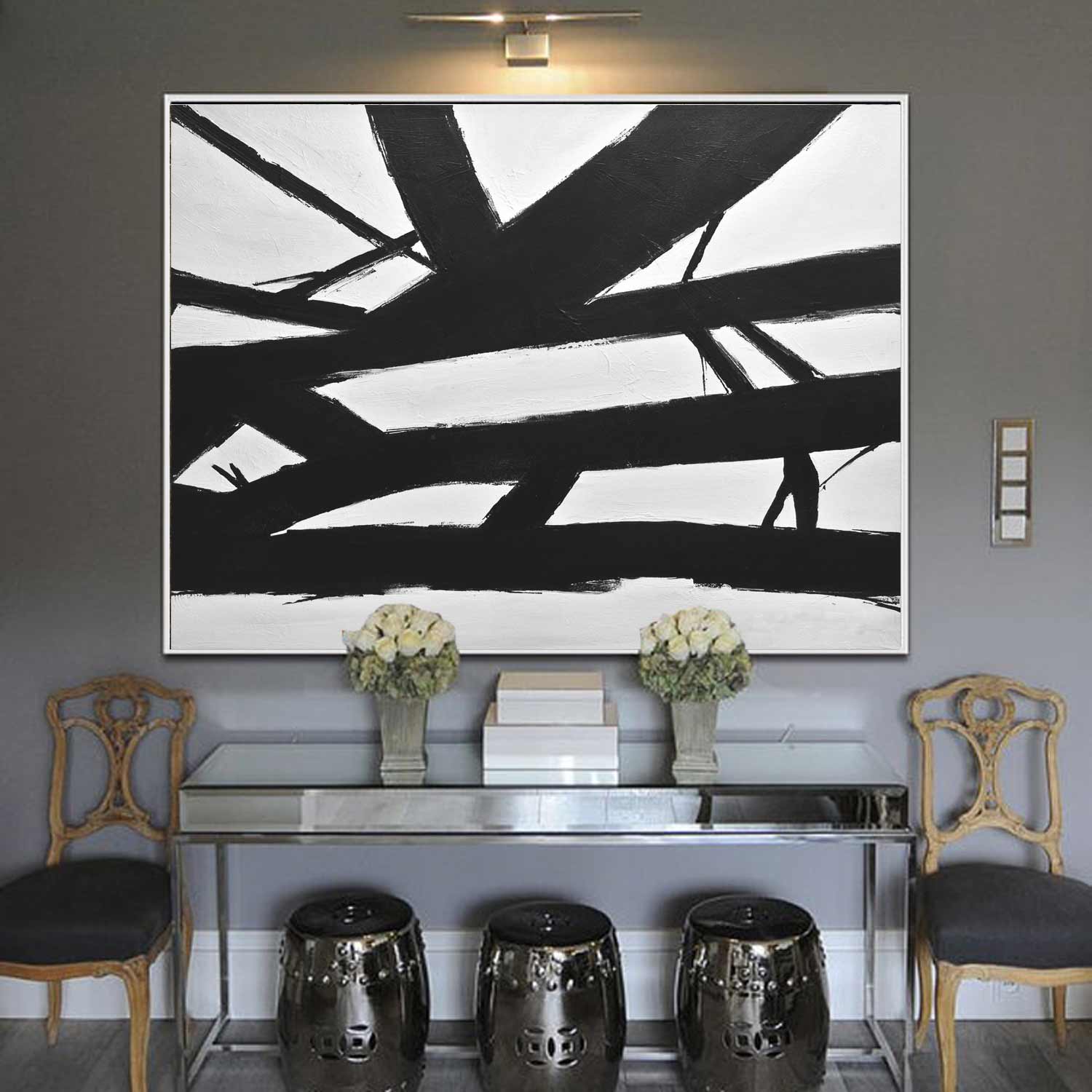Expressionist Modern Abstract Painting Line Art Vintage Retro Canvas