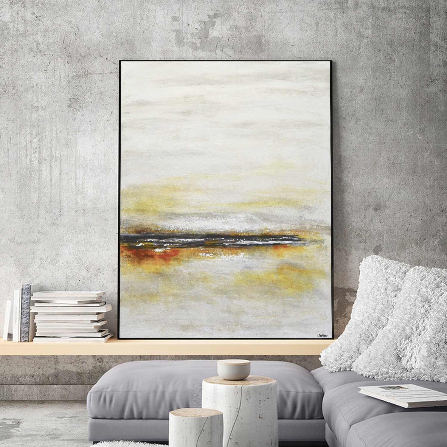Clean Modern Framed Painting Minimalist Beige White