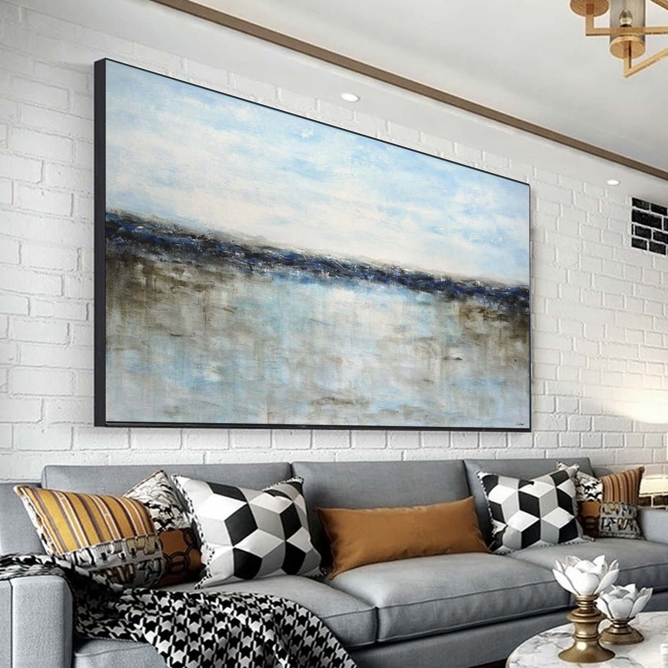 landscape seashore Blue Acrylic Landscape Artwork Above Couch Abstract Waterscape
