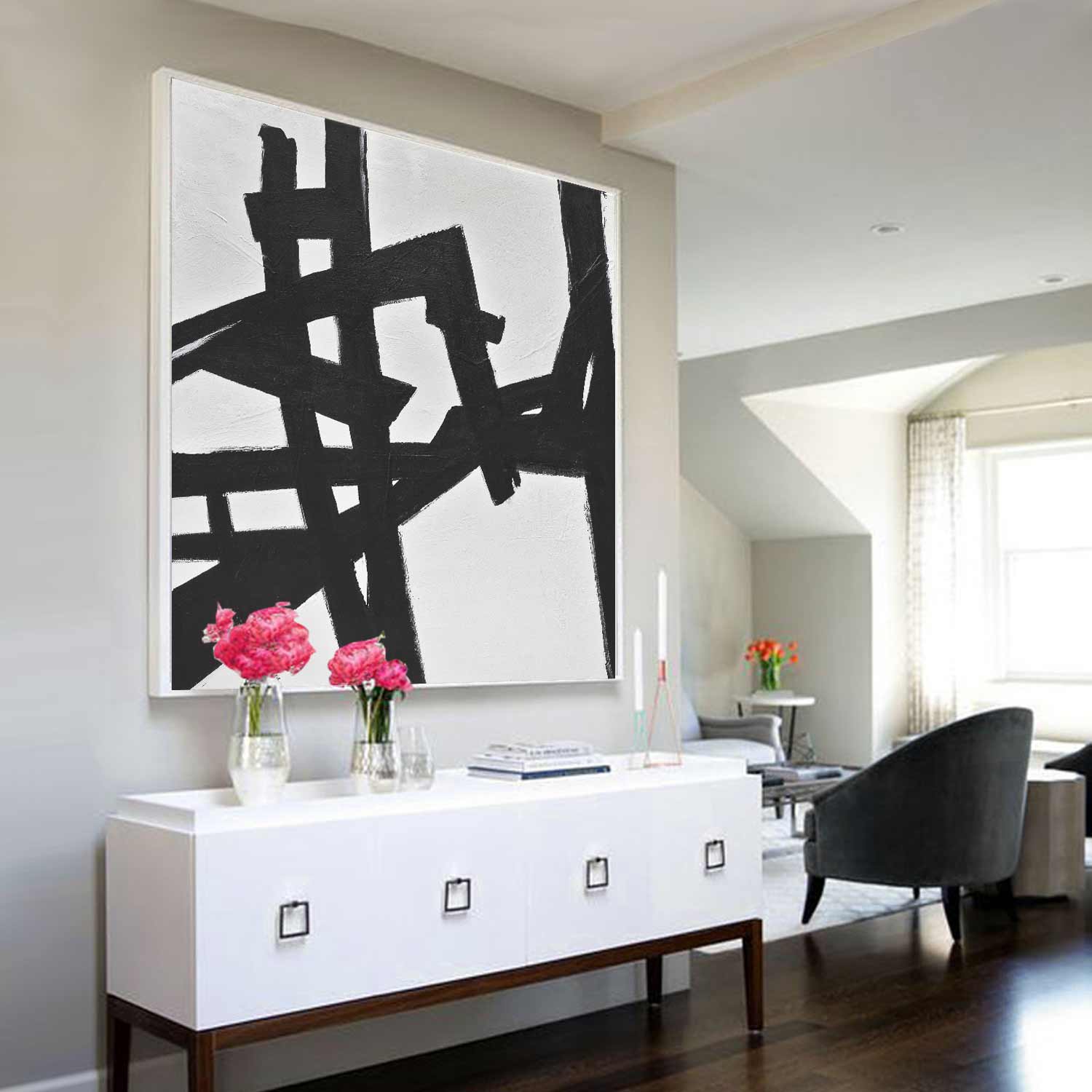 Franz Kline Style Painting Black White