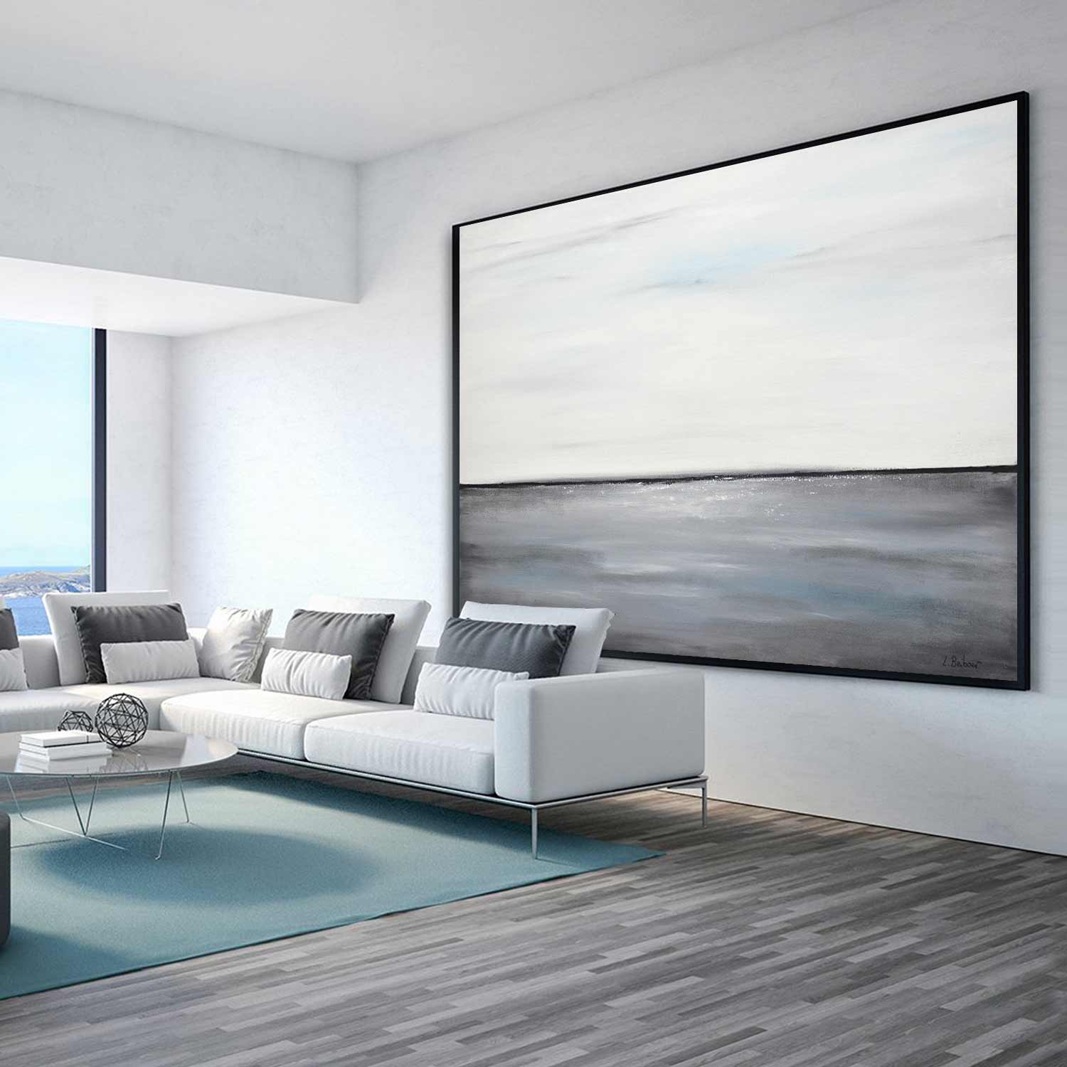 white gray large artwork minimalism painting