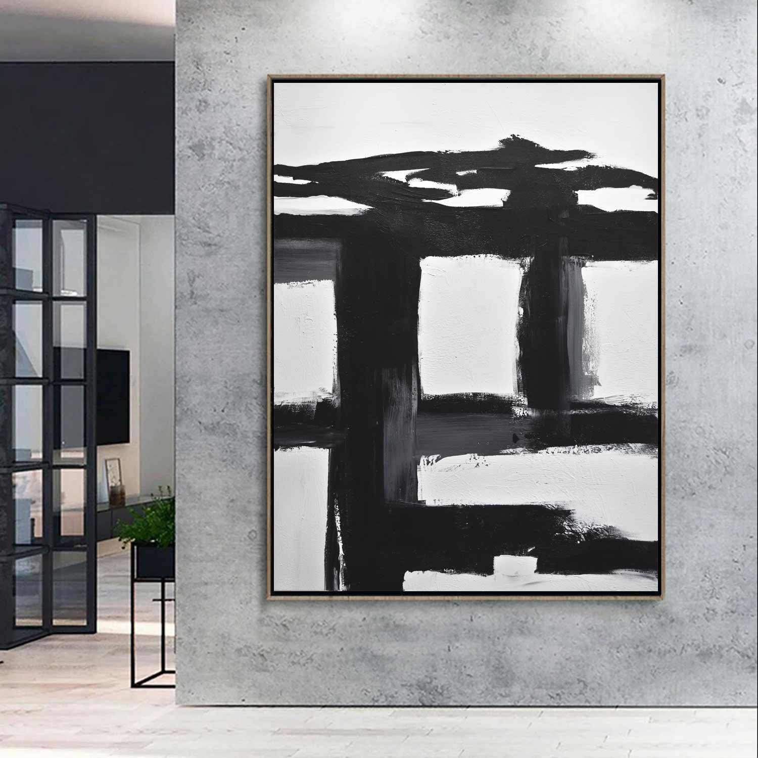 Geometric Forms Abstract Very Large Black White Painting Creative Art