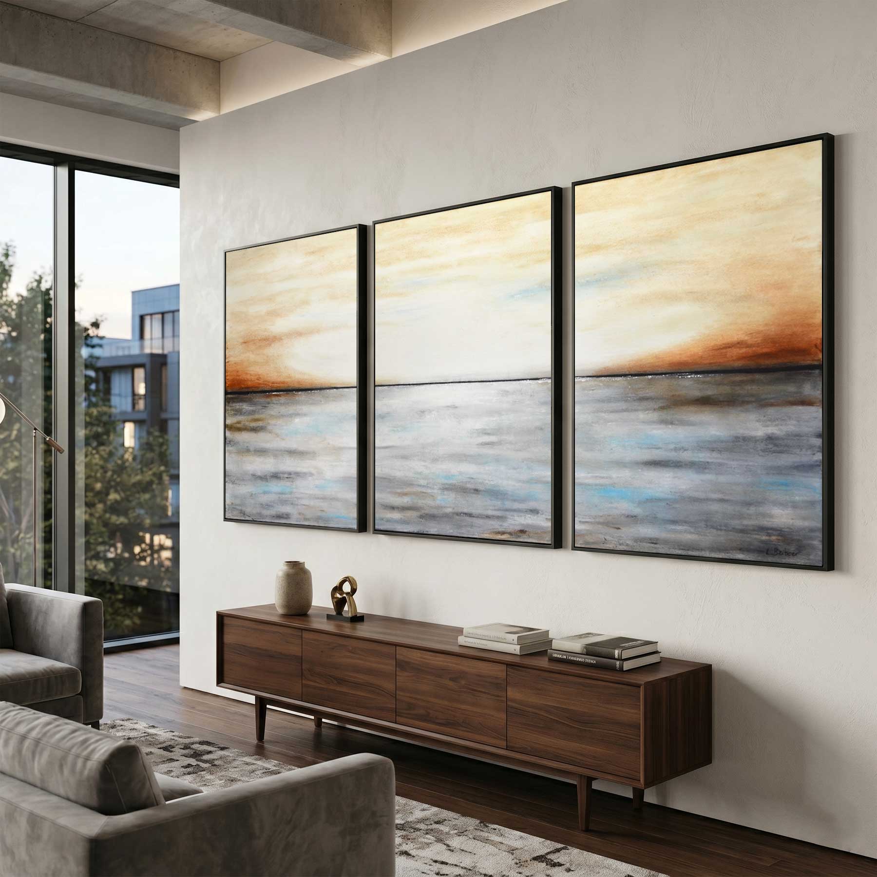 living room art Large Original Triptych Landscape Painting Large Scale Set Of 3