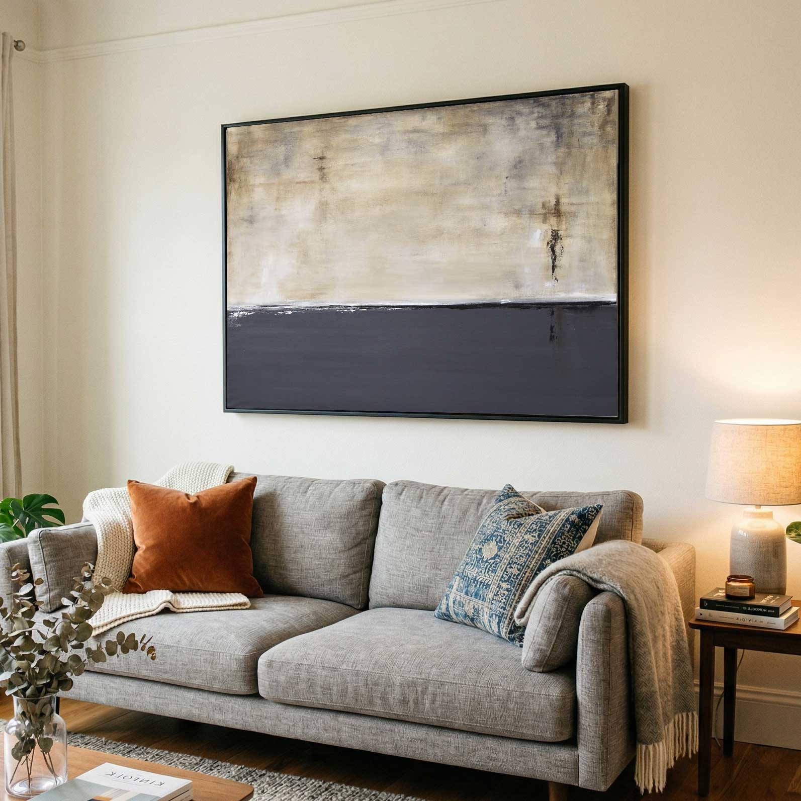 living room Minimal Gray Brown Art On Canvas Above Couch Modern Abstract